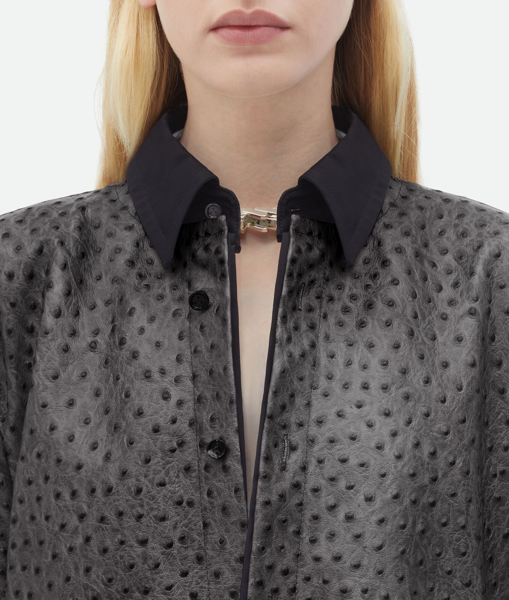 Ostrich-Effect Leather Double Shirt Dress - 5