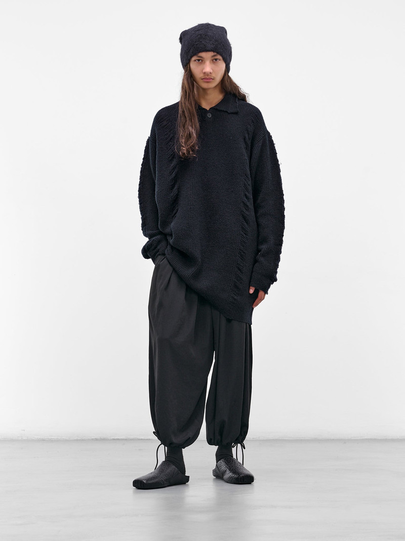 Yohji Yamamoto Navy Knit Distressed Polo Sweater outlook