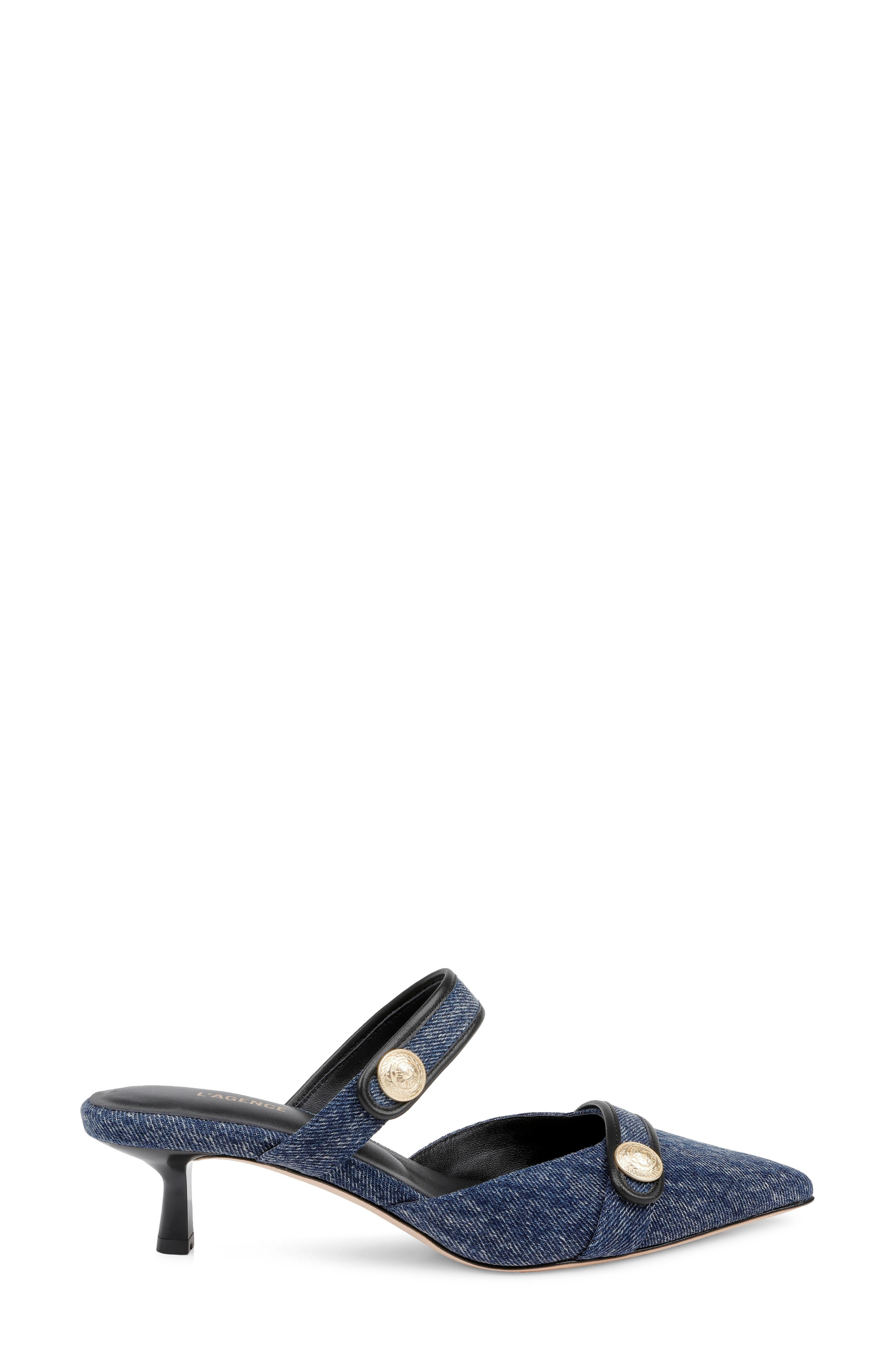 L'AGENCE Gilliane Mary Jane Pointed Toe Kitten Heel Mule in Dark Denim at Nordstrom - 3