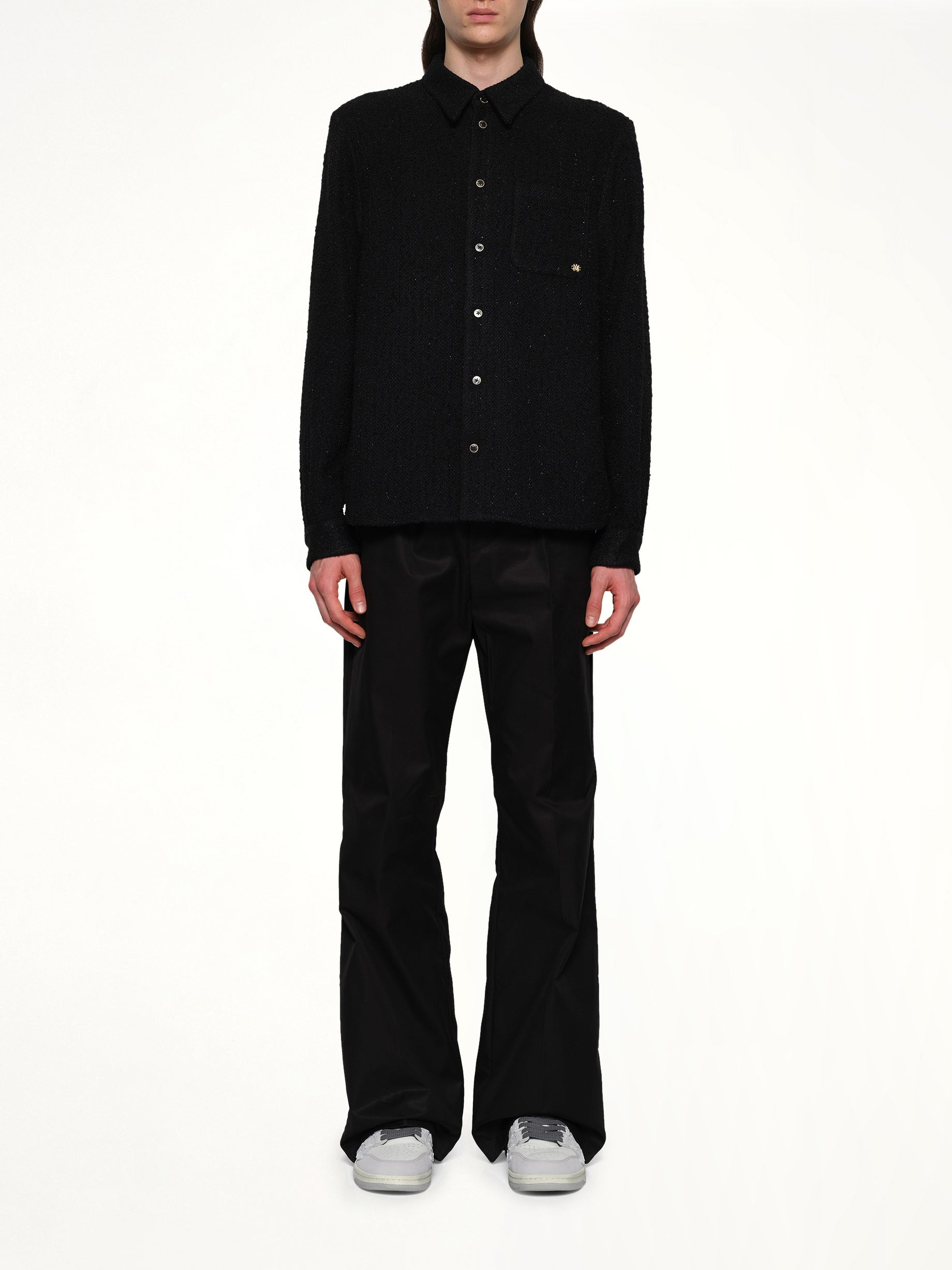 Shimmer Boucle Long Sleeve Shirt in Black - 7