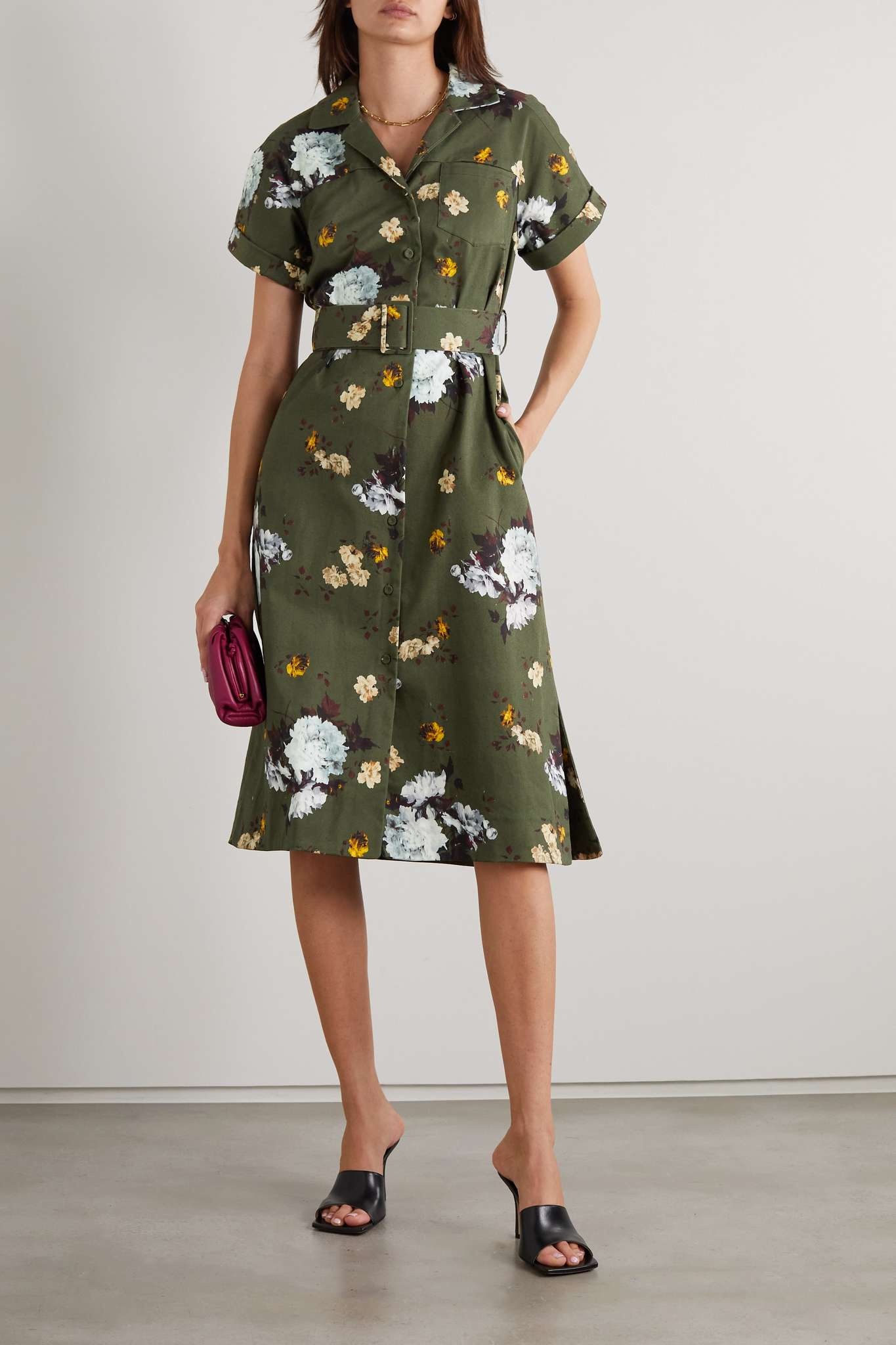 Mayra belted floral-print cotton-blend gabardine shirt dress - 2