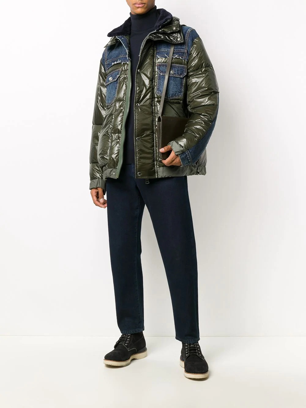 denim-panelled puffer jacket - 2