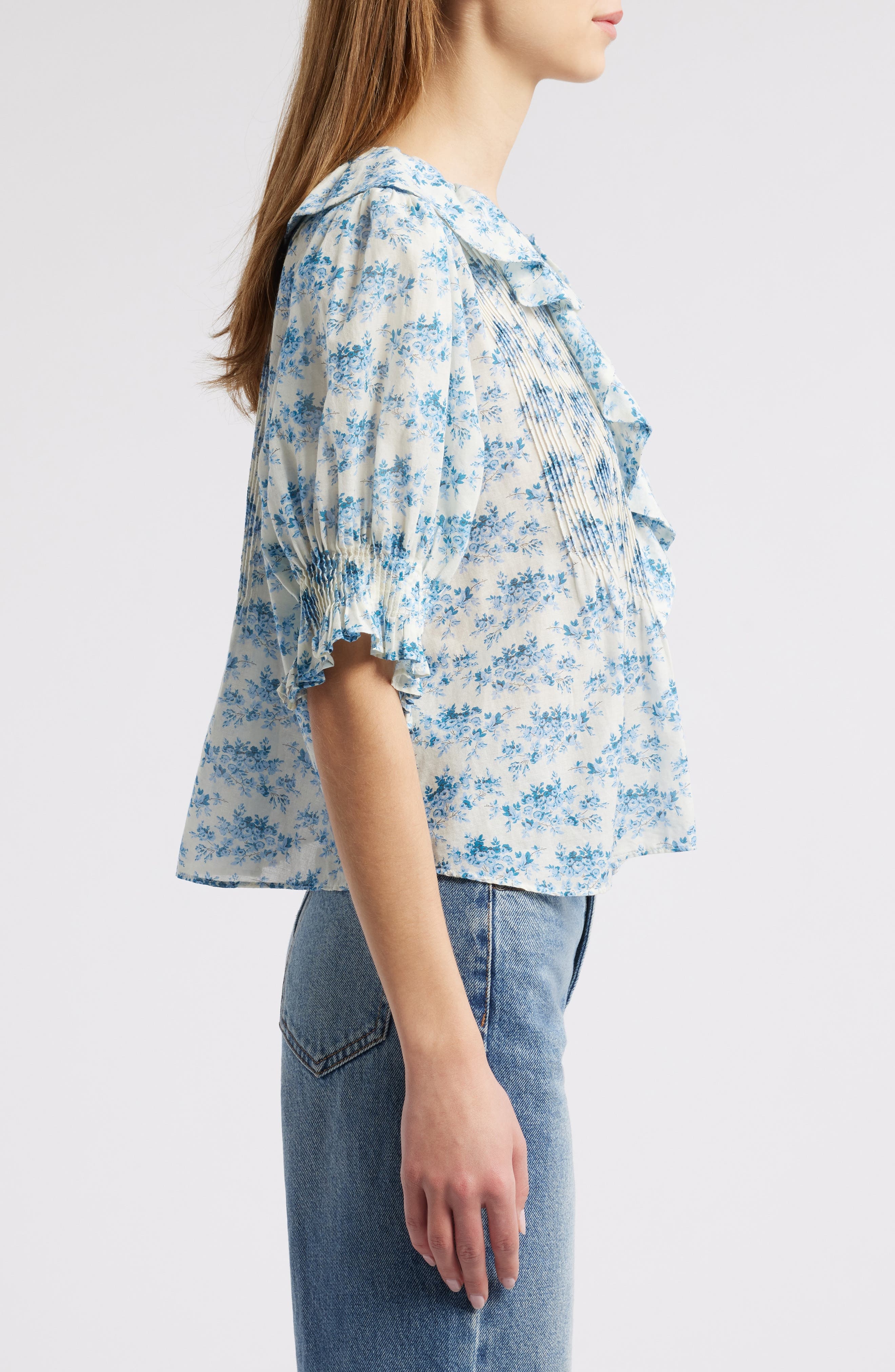DÔEN Henri Floral Organic Cotton Voile Top in Bleu Rosier Floral at Nordstrom - 3
