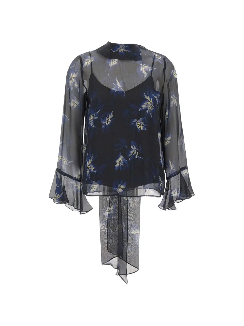 floral-print silk blouse - 1