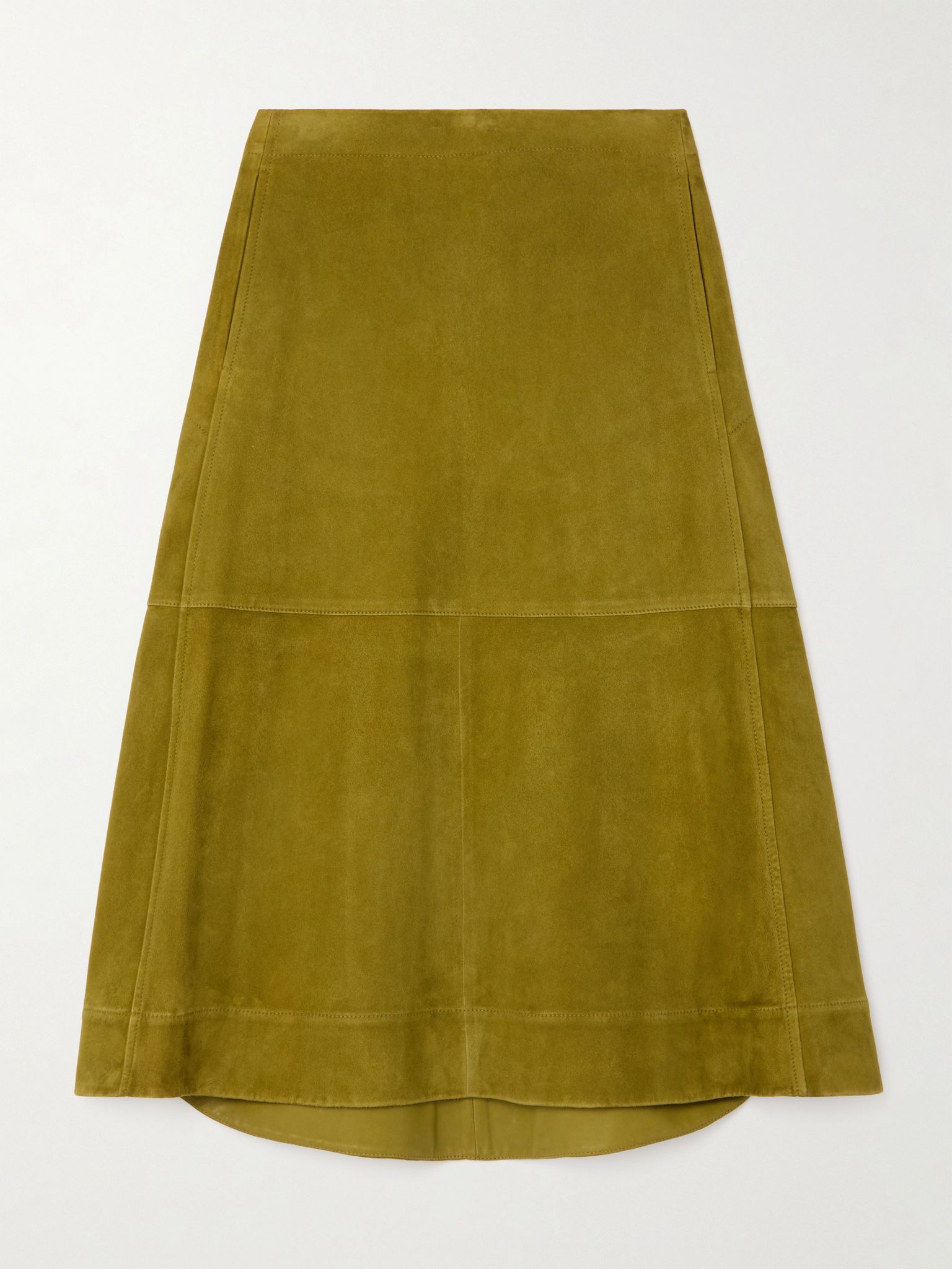 Pleated paneled suede midi skirt Green - 1