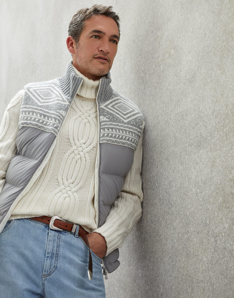 Bonded nylon paneled down vest with jacquard knit shoulders 4