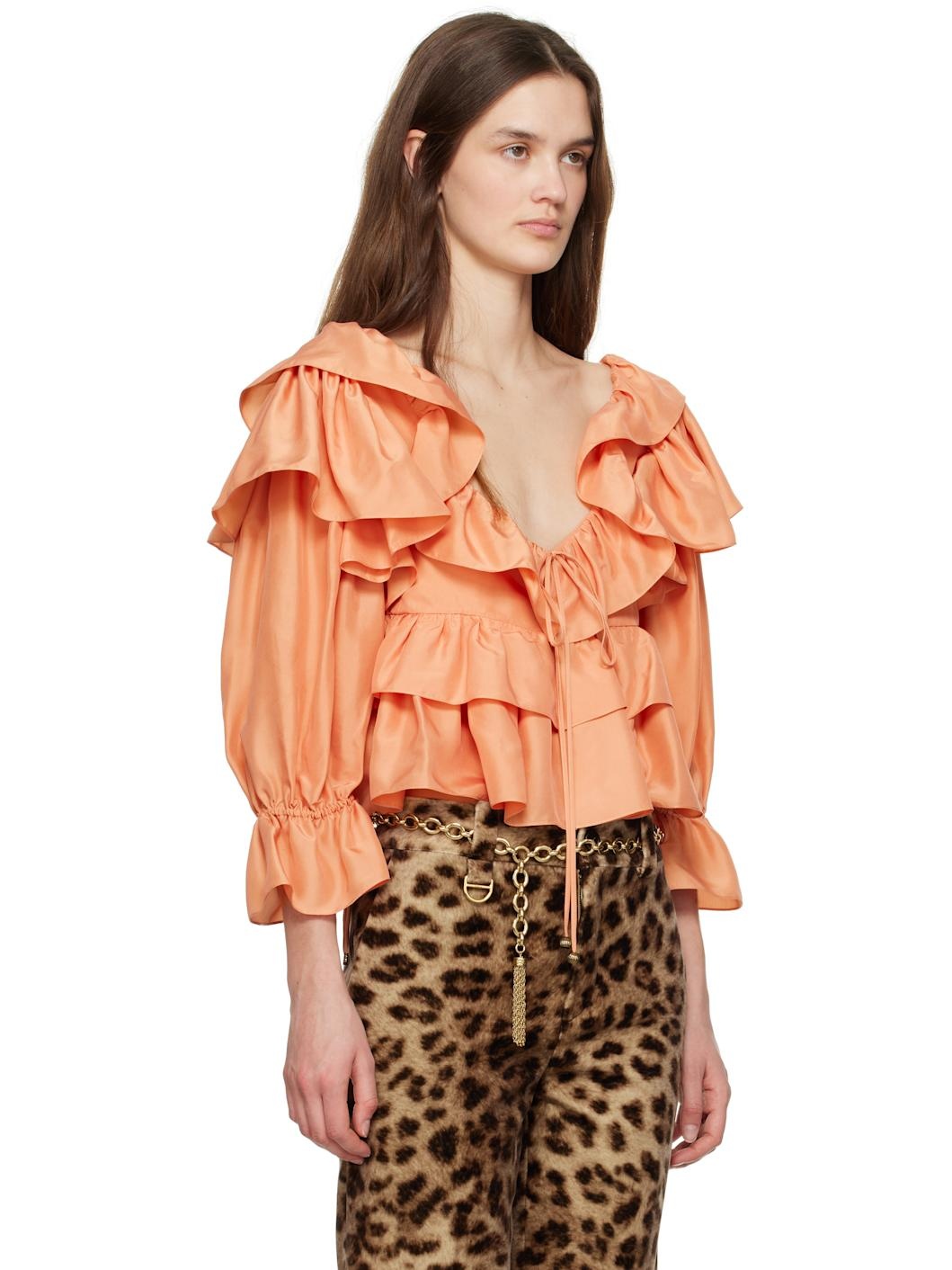 Orange Cropped Ruffle Blouse - 2