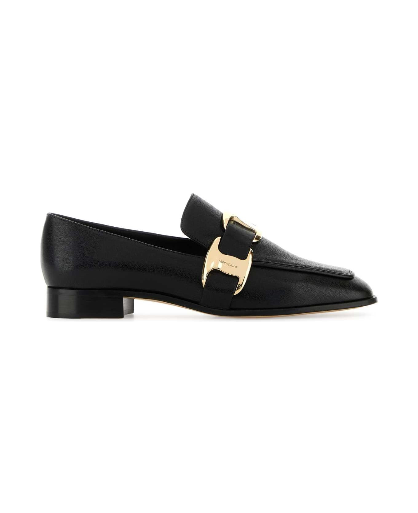 Black Leather Limania Loafers - 1