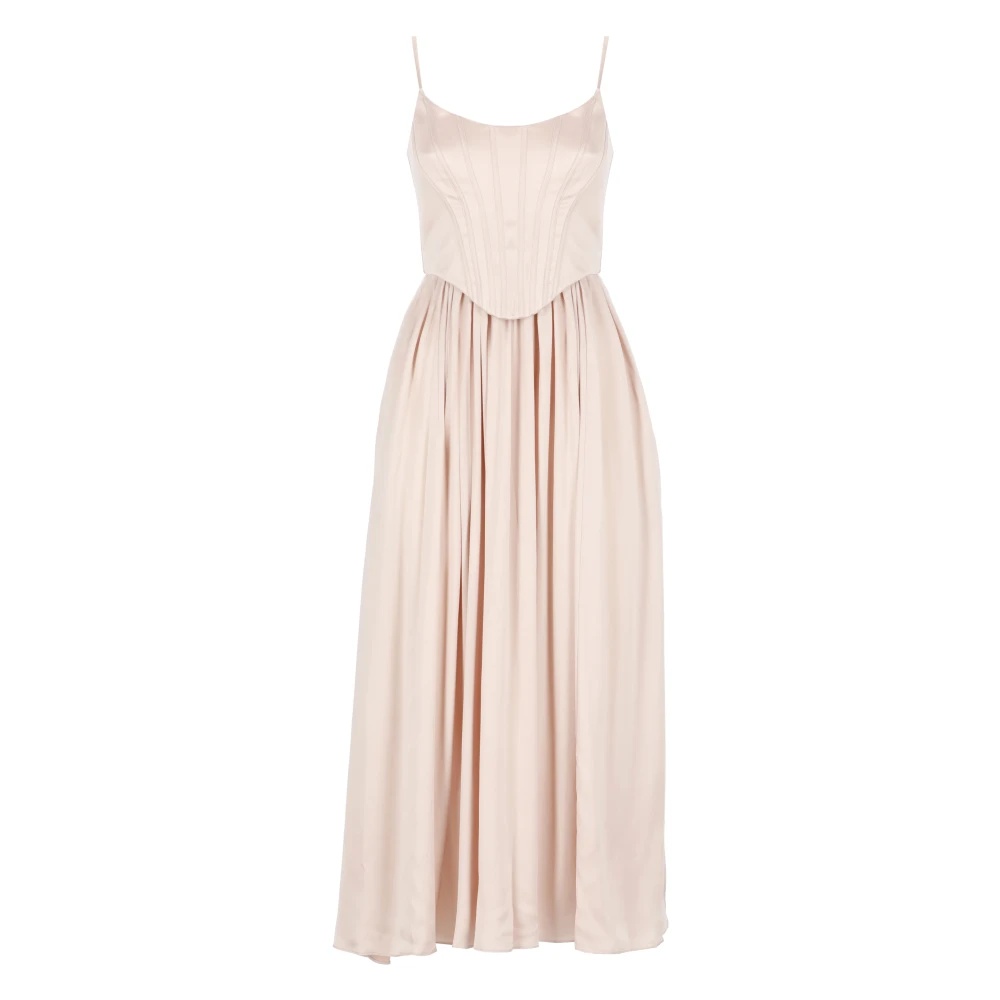 PINK SILK DRESS WITH WIDE NECK - 1
