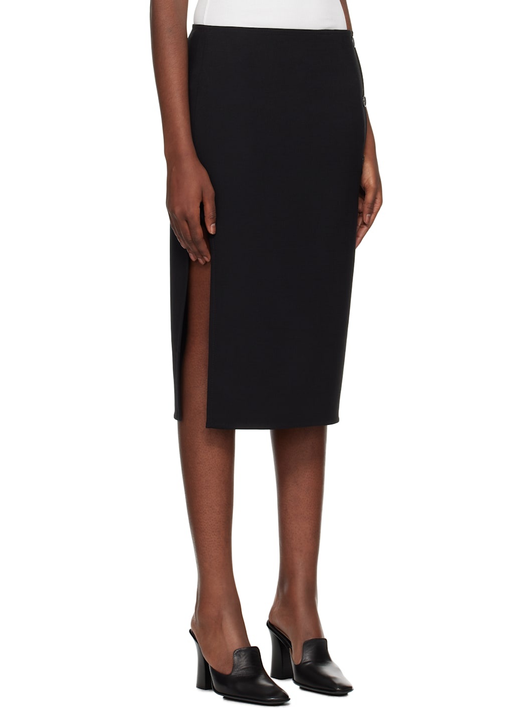 Black Oblique Tailored Midi Skirt - 2