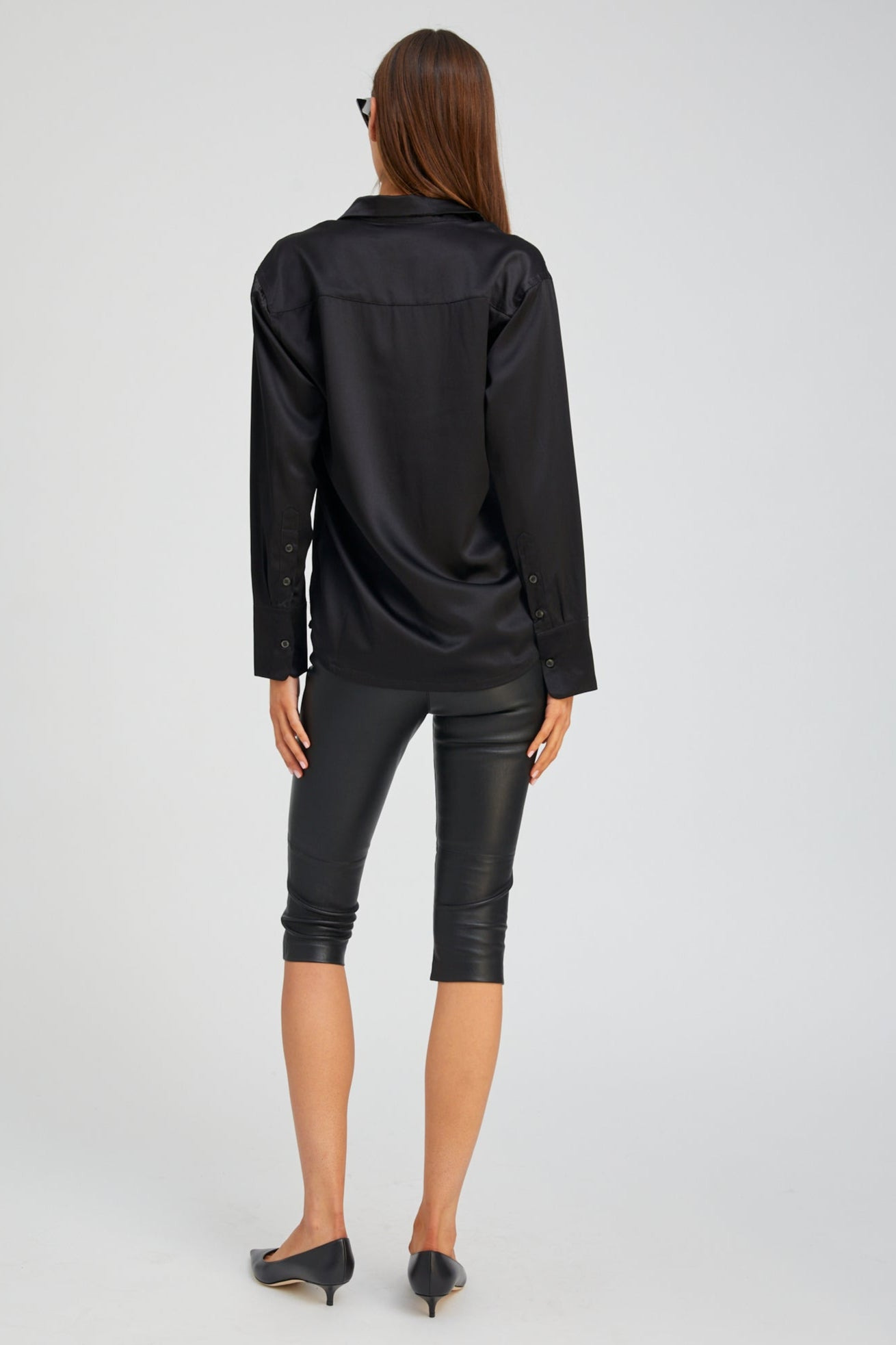 BLACK SILK SLIM BUTTON DOWN - 3