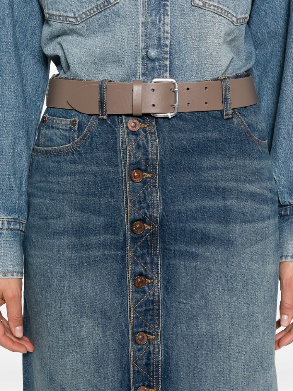 mid-rise denim midi skirt - 5