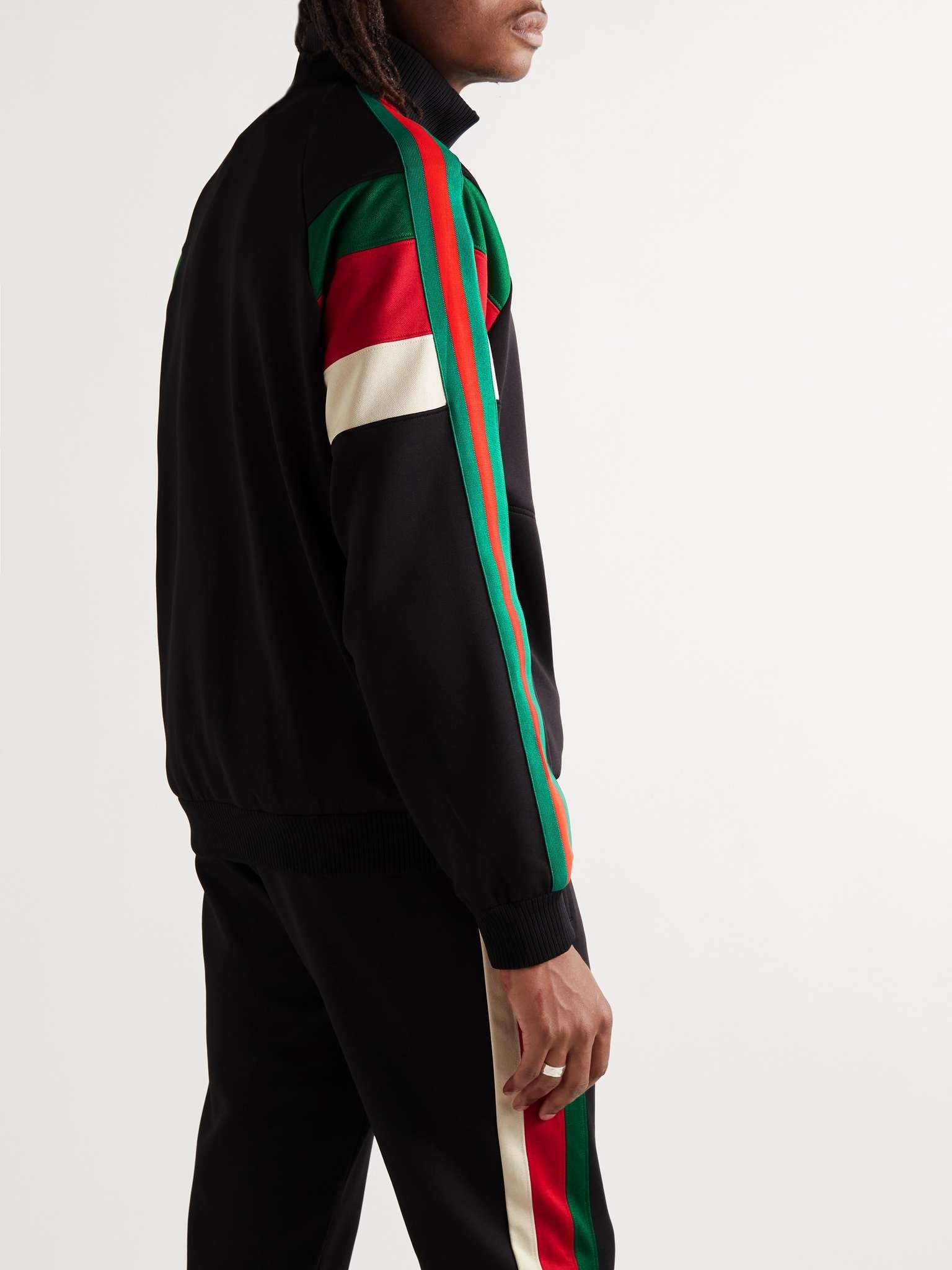 Logo-Print Striped Webbing-Trimmed Jersey Bomber Jacket - 4