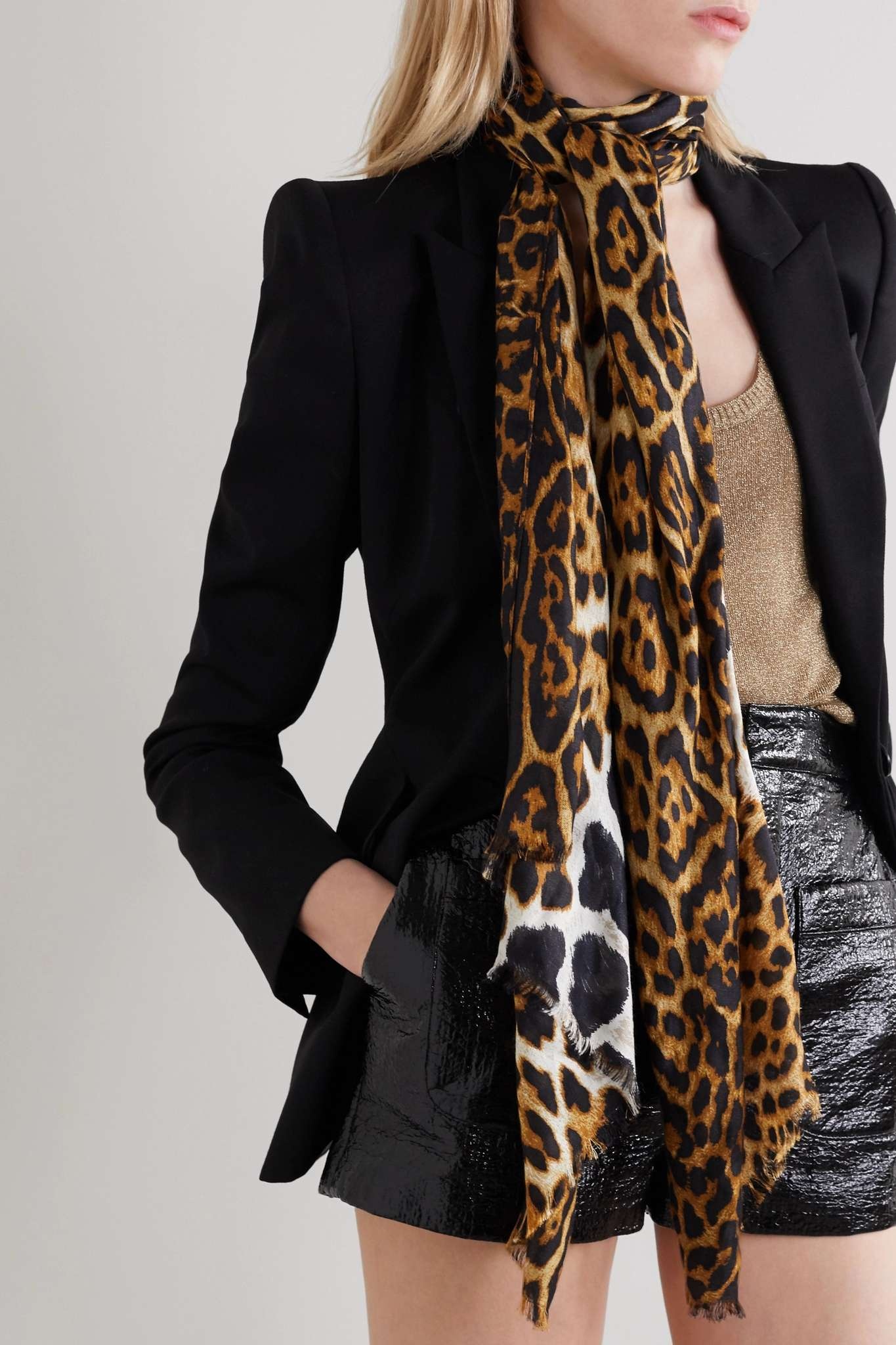 Fringed leopard-print silk scarf - 2