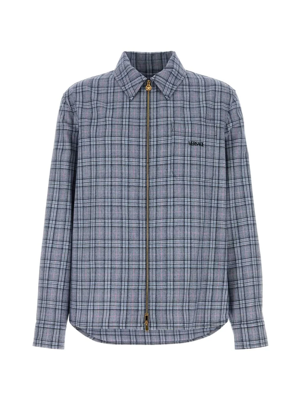 embroidered-logo checked wool shirt - 1