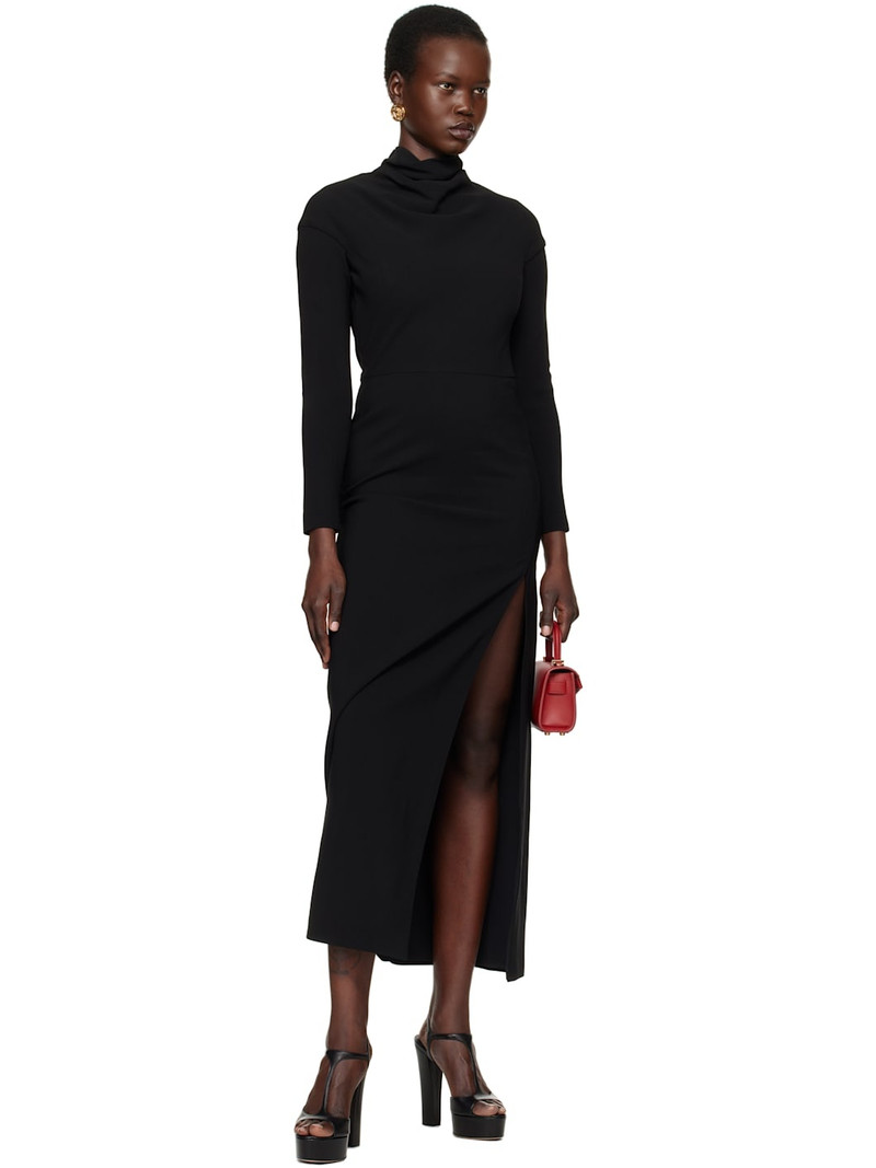 VERSACE Black Cady Draped-Neck Slit Maxi Dress outlook