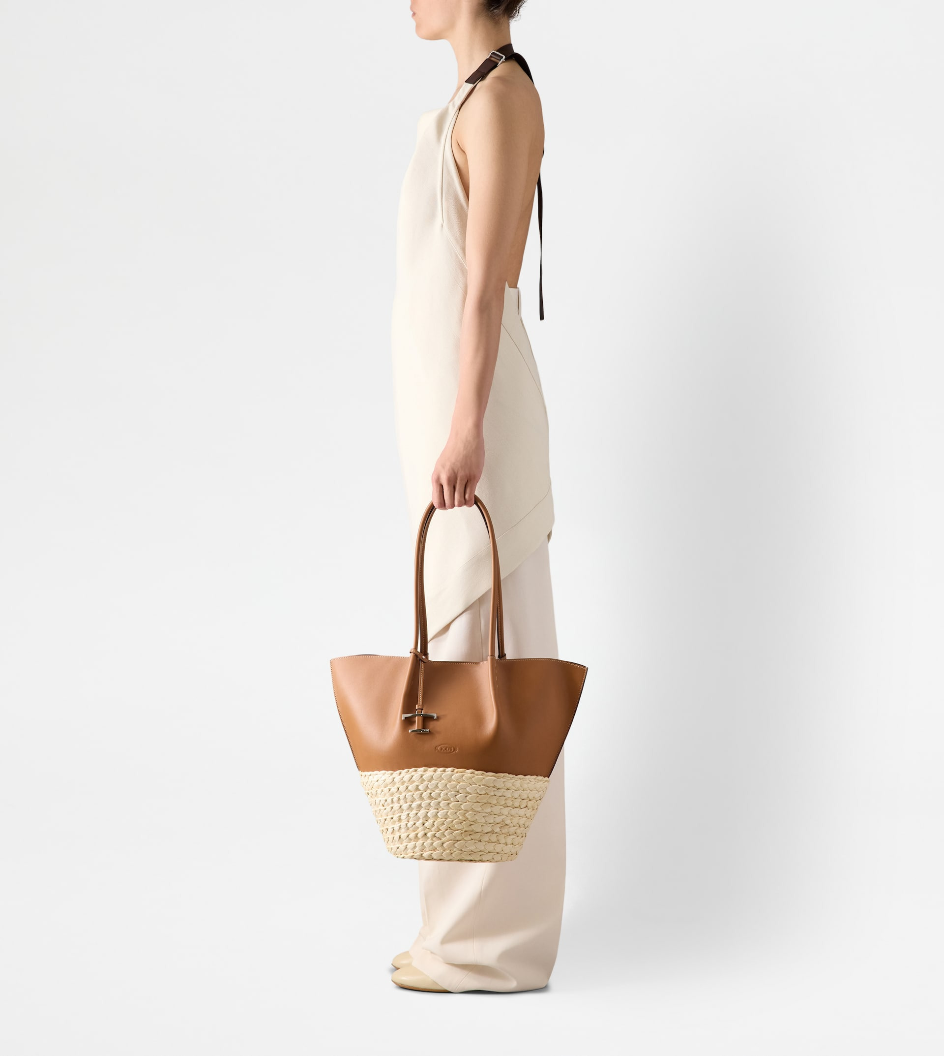 SHOPPING BAG IN STRAW AND LEATHER MEDIUM - BROWN, NATURAL - 6