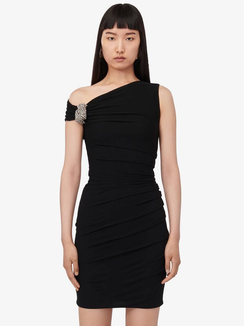 Women's Asymmetric Crystal Knot Cocktail Dress in Black - 5