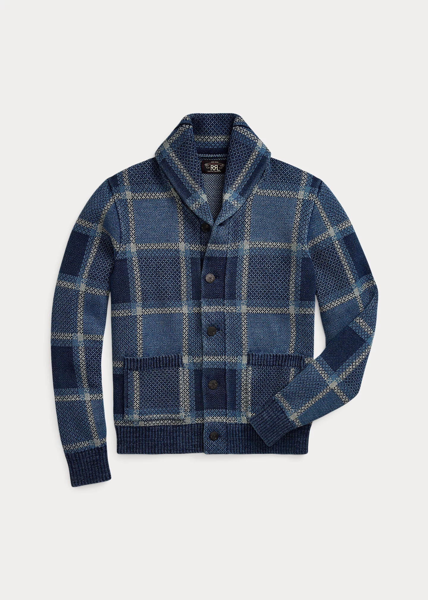 Indigo Plaid Cotton-Linen Cardigan - 1