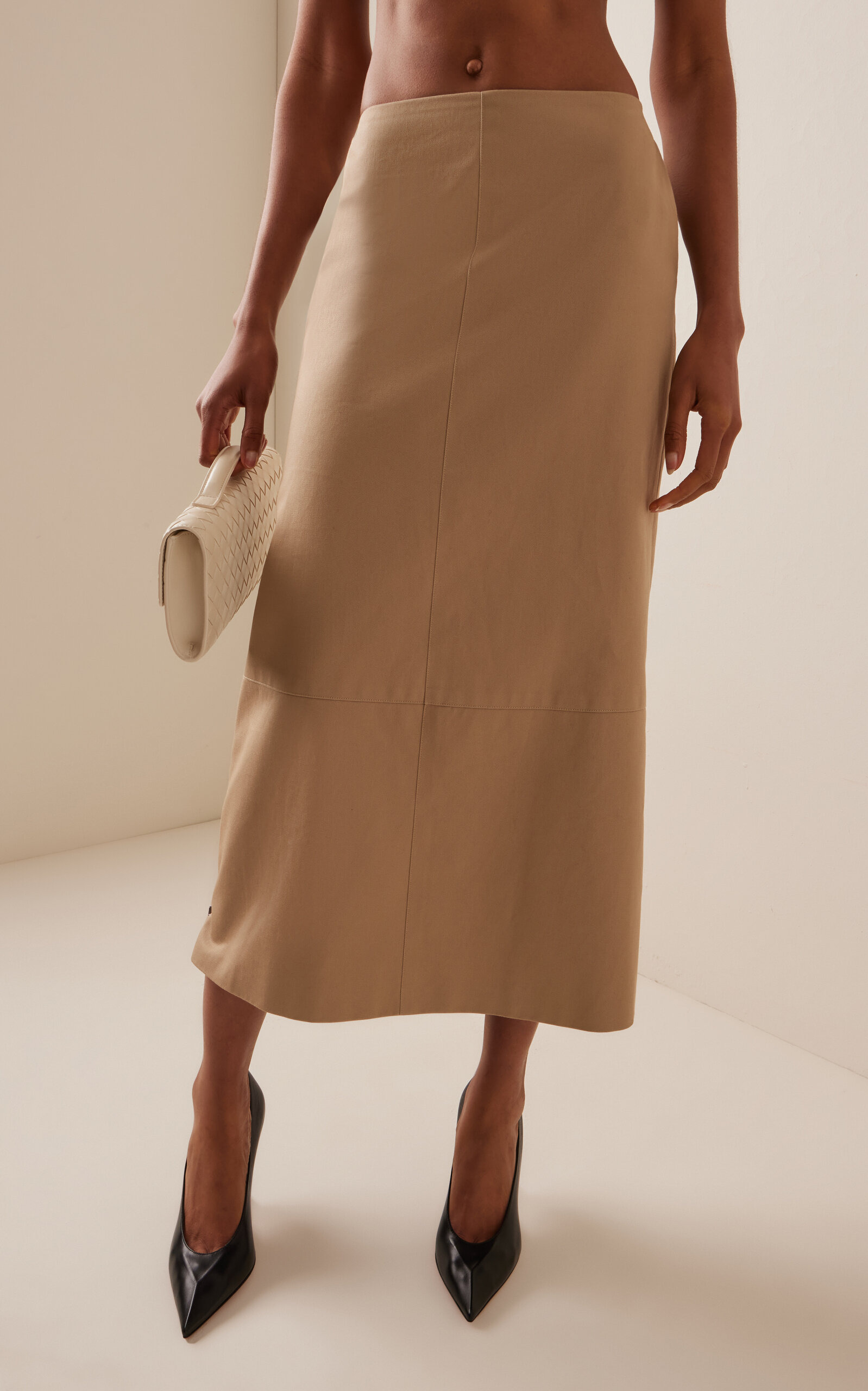 The Avery Cotton Gabardine Midi Skirt khaki - 3