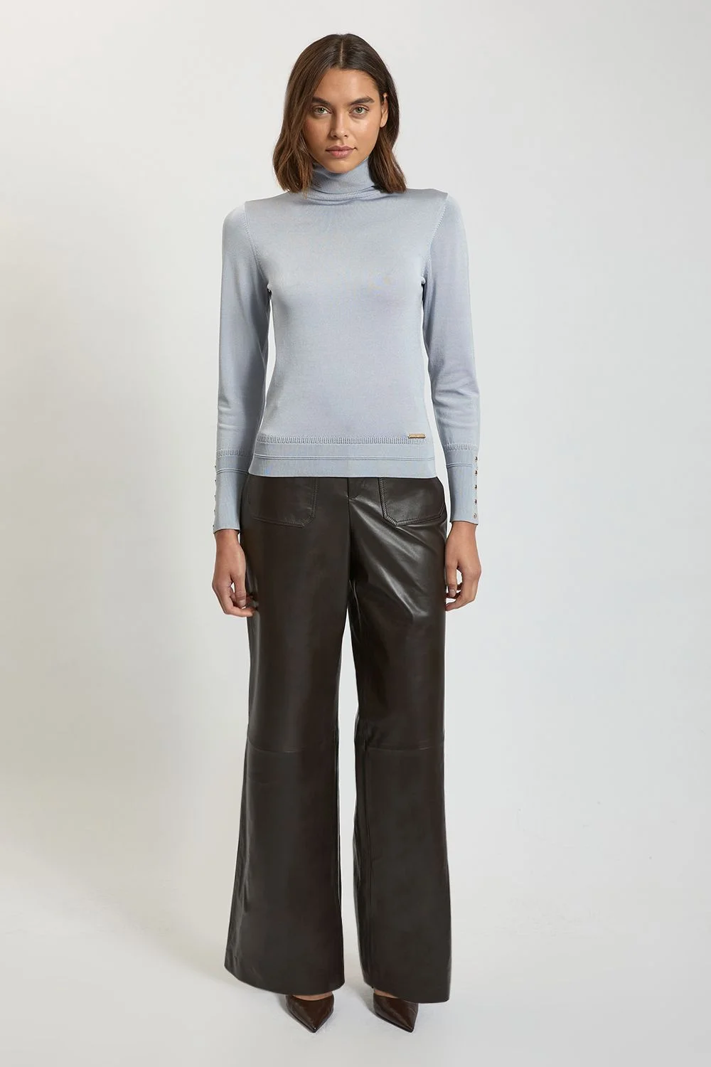 Harper's Bazaar Leather Straight Leg Trouser - 1