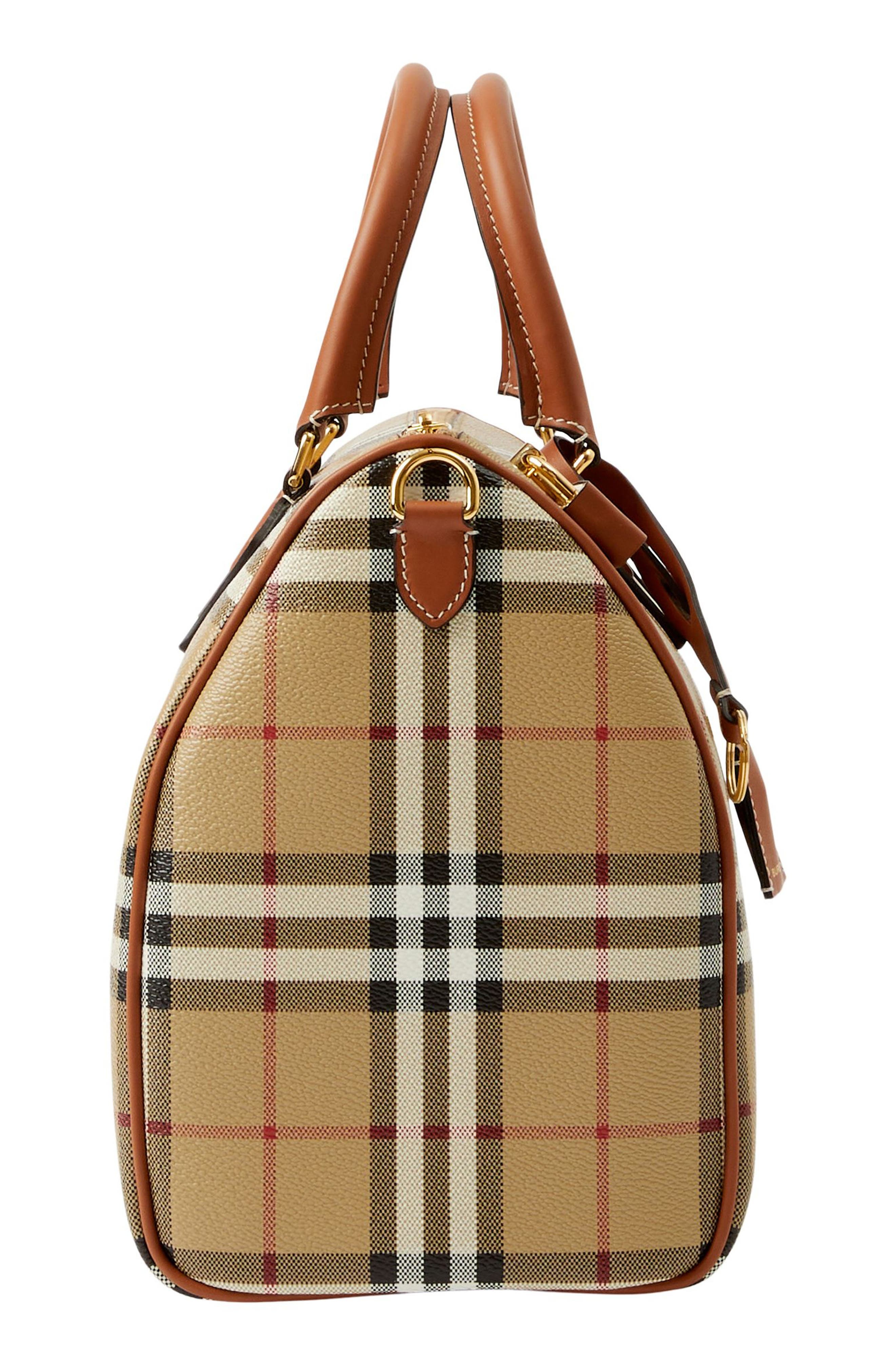 burberry Medium Bowling Check Coated Canvas Duffle Bag in Vntg Chk/Briar Brown at Nordstrom - 4