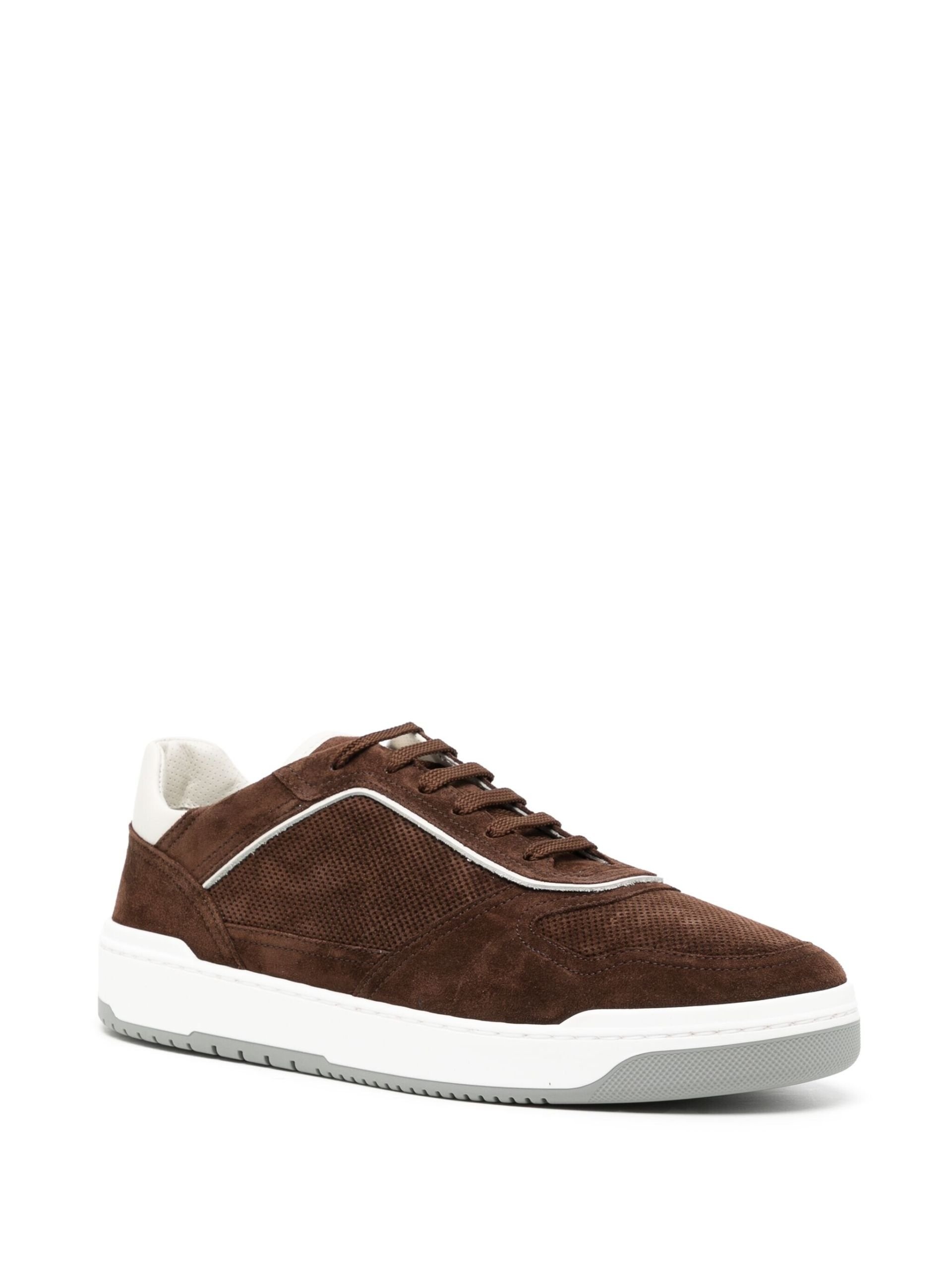 Brown Contrast-Trim Suede Sneakers - 2