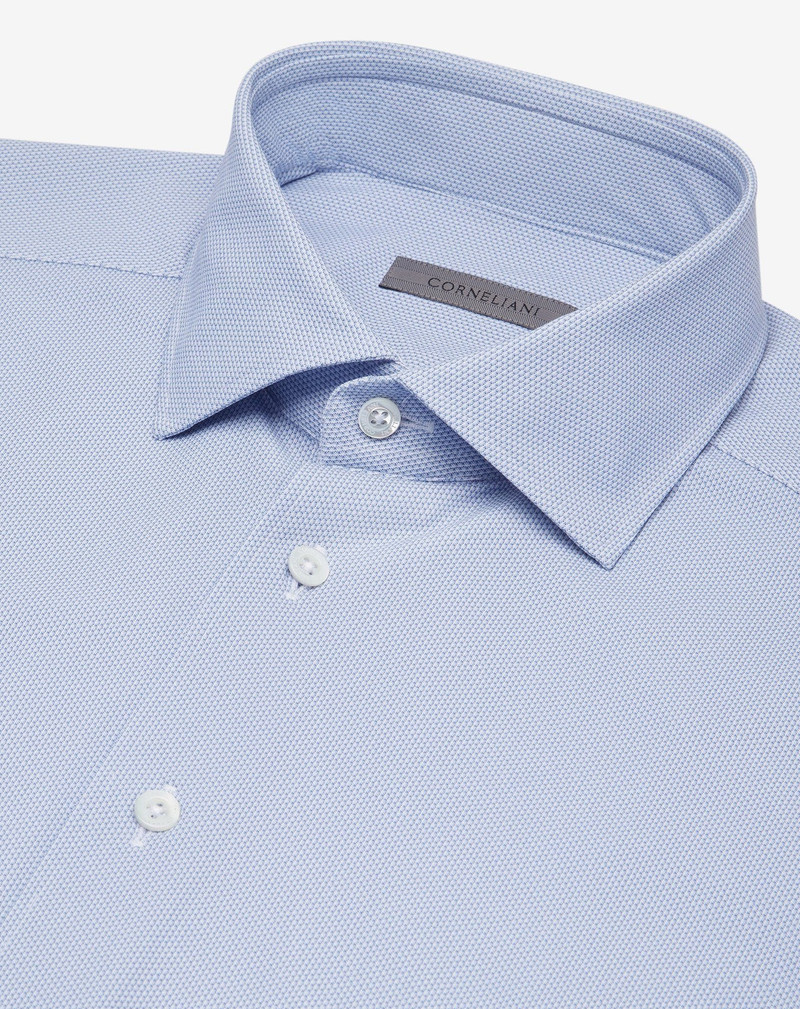 Bi-elastic fabric shirt with white/light blue micro pattern 4