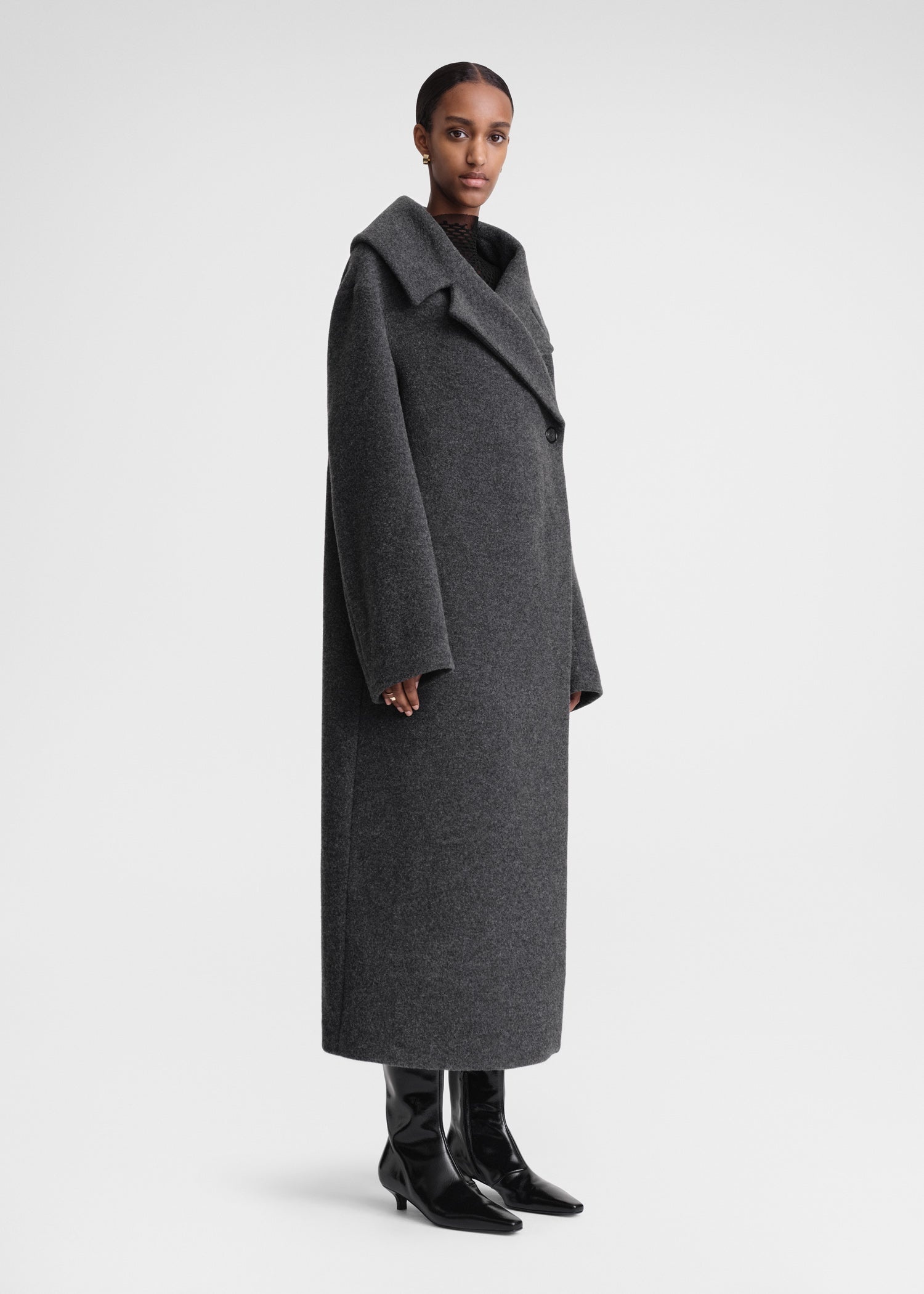 Felt wrap coat dark grey melange - 3