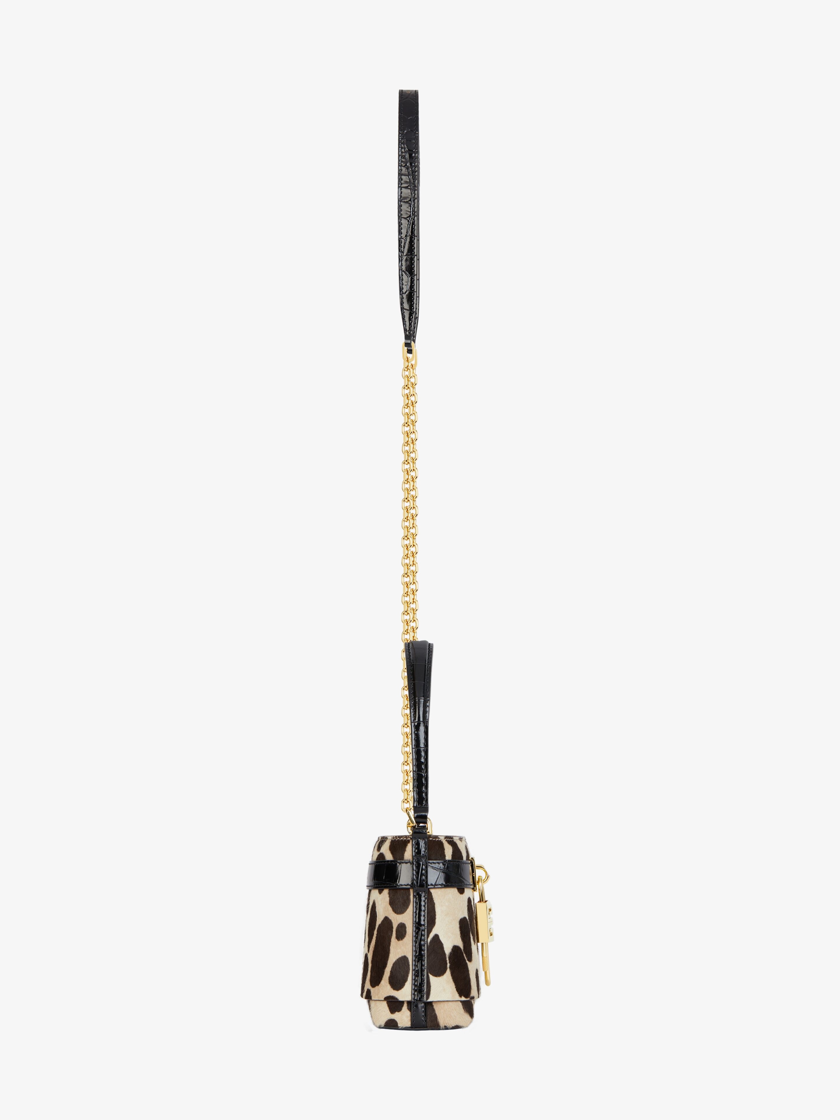 MICRO SHARK LOCK BUCKET BAG IN LEOPARD PRINT PONY LEATHER - 4