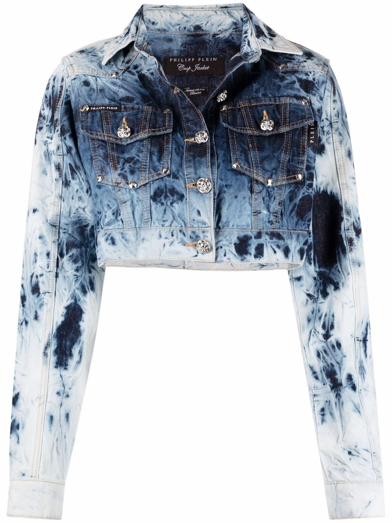 bleached-effect cropped denim jacket 1