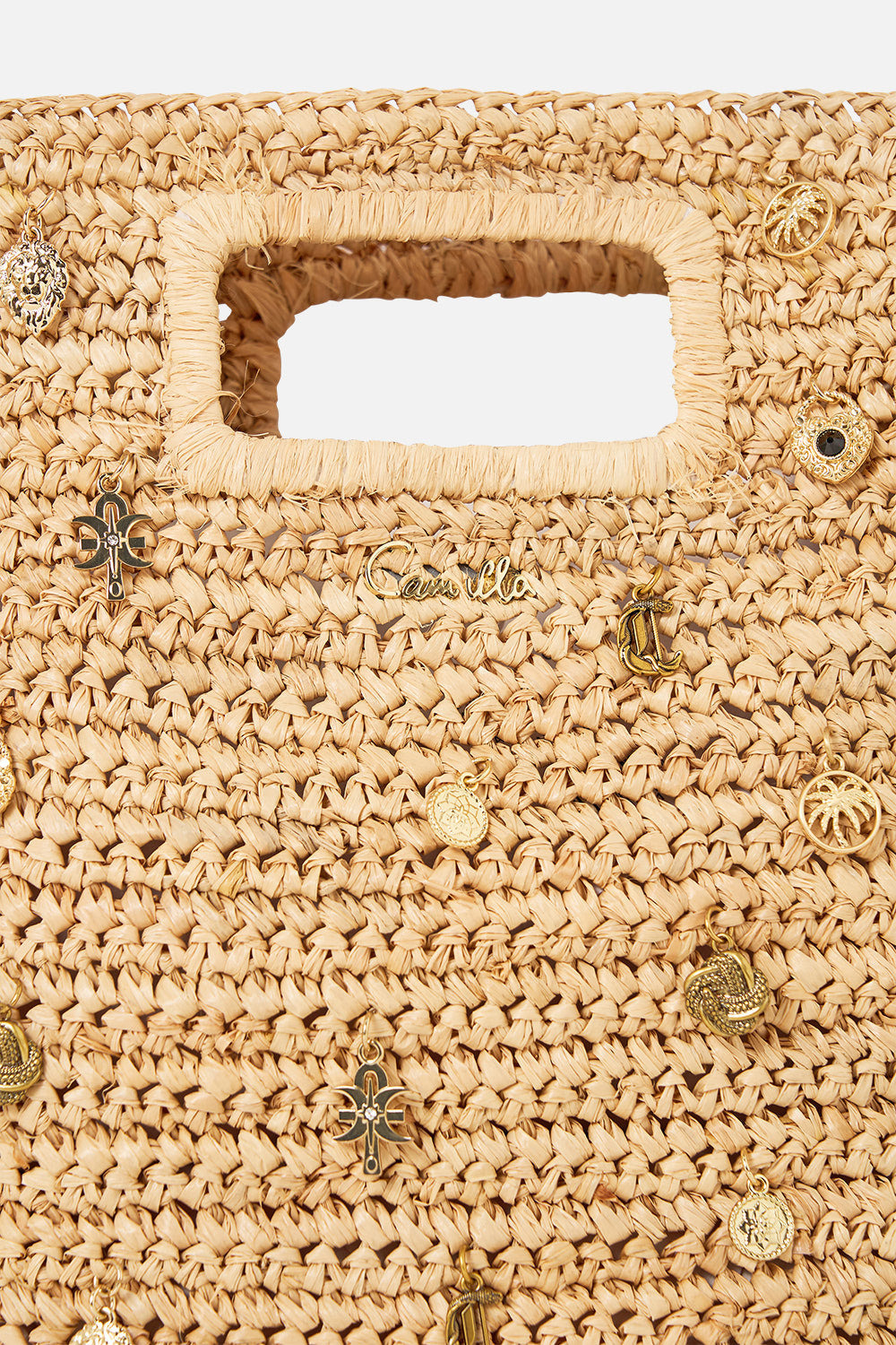 RAFFIA MINI NORTH SOUTH TOTE WITH CHARMS - 4