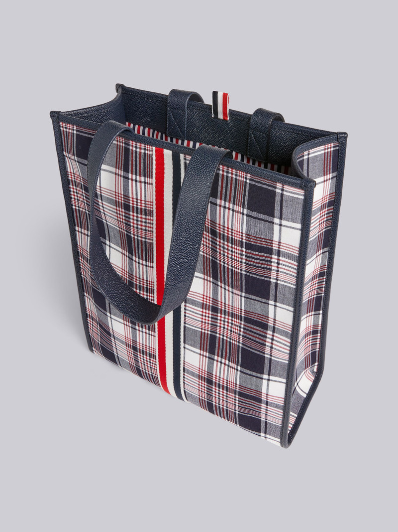 Multicolor Hairline Madras Check Suiting Webbing Stripe Vertical Tote 5