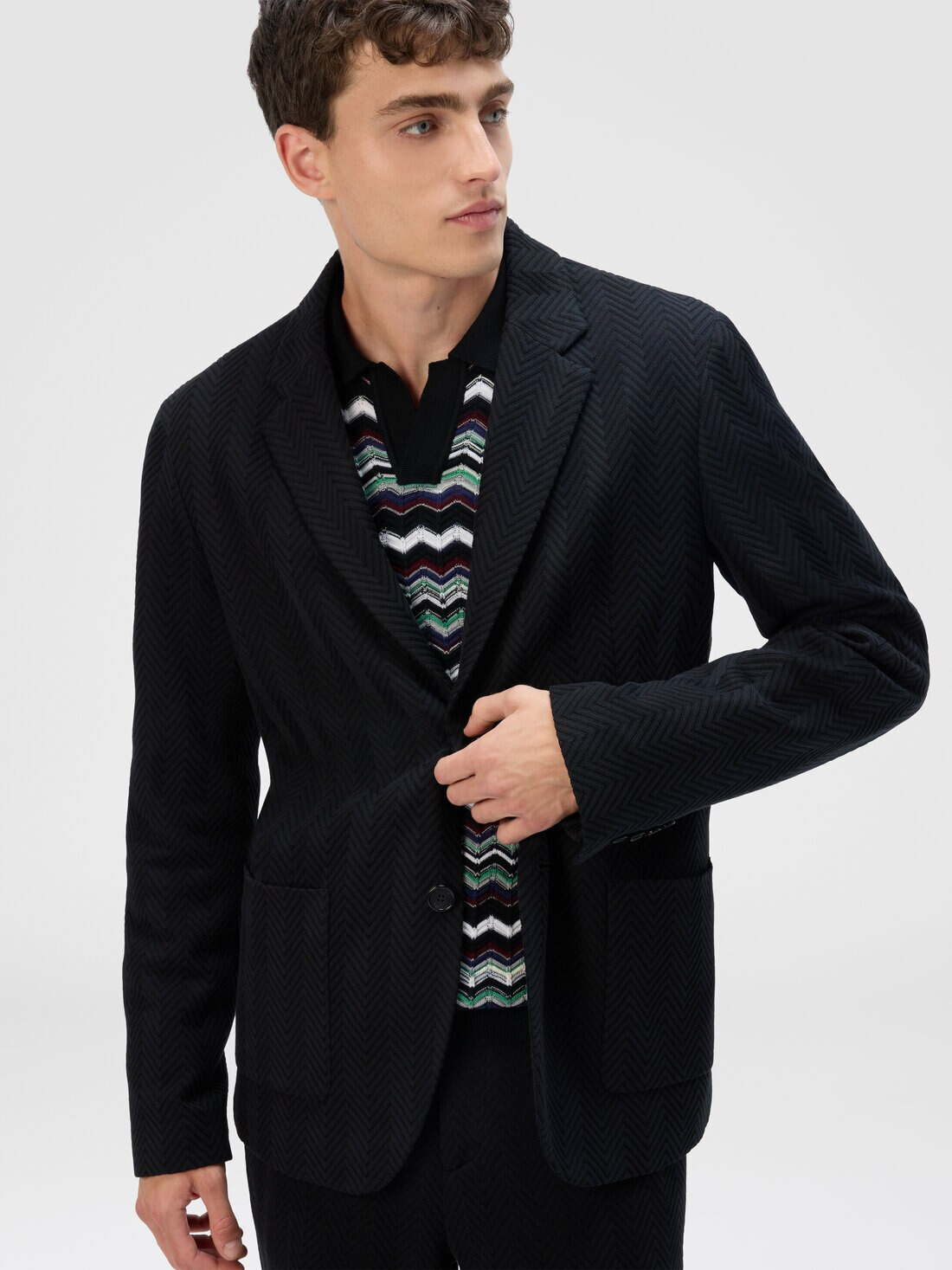 Single-Breasted Jacket with Zigzag Pattern - 4