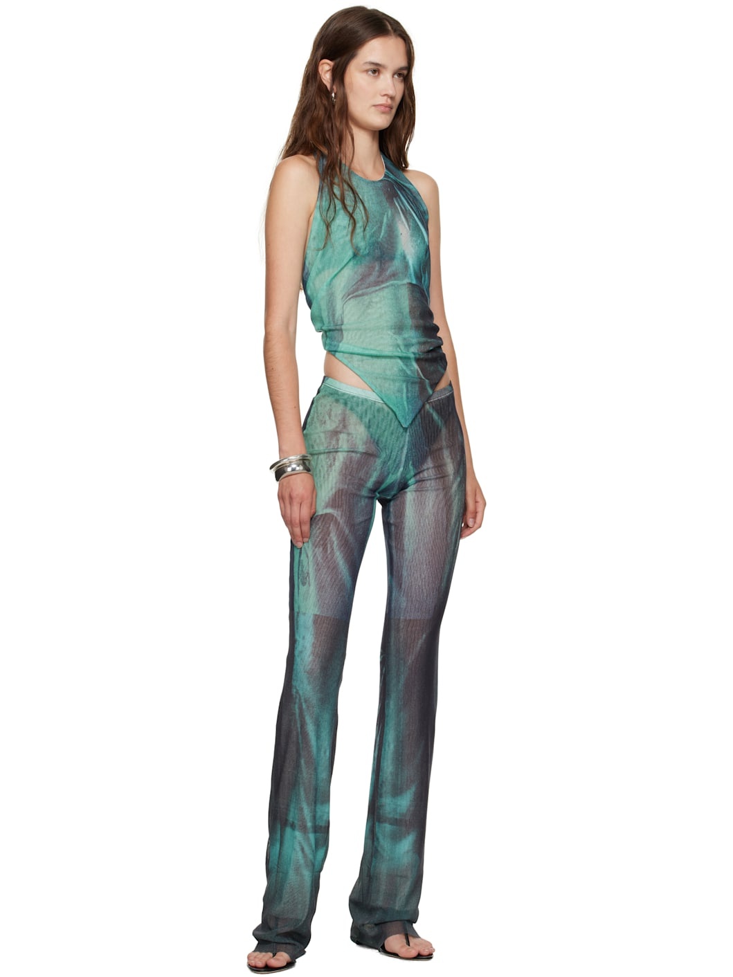 Blue Mesh Scarf Printed Water Top - 4