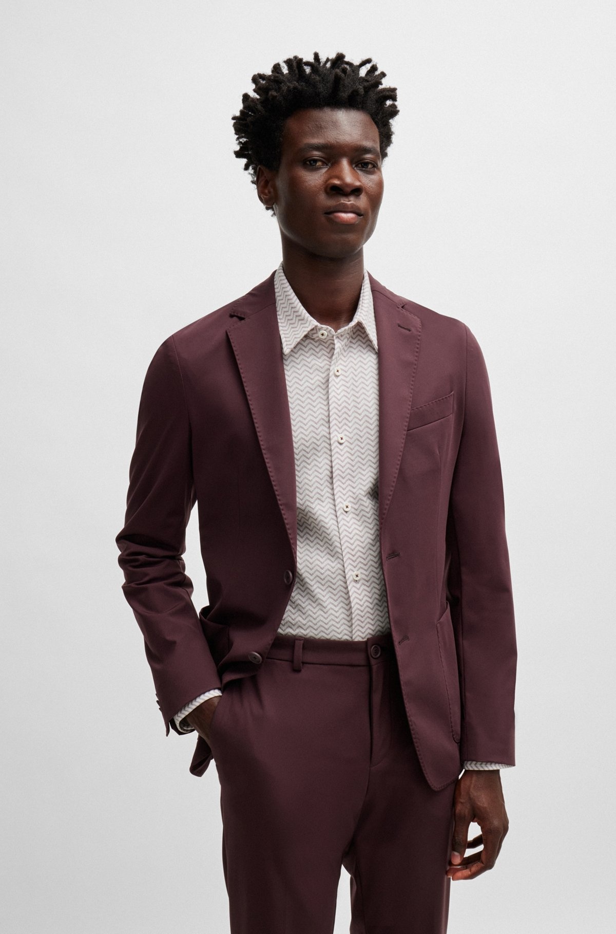 SLIM-FIT SHIRT IN PATTERNED PERFORMANCE-STRETCH FABRIC - 6