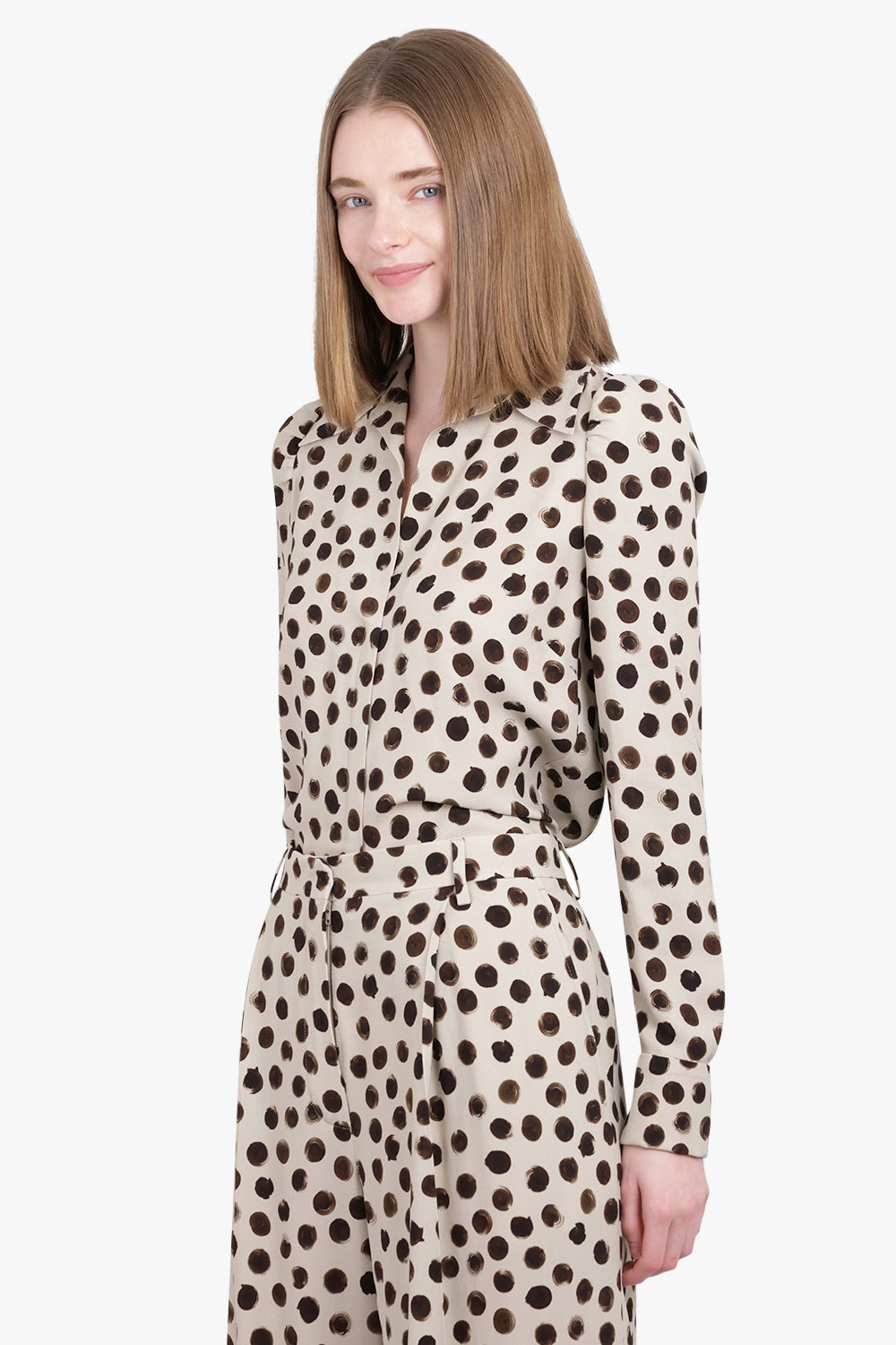 CELINDRA POLKA DOT PRINT L/S SHIRT | ECRU/BROWN - 2