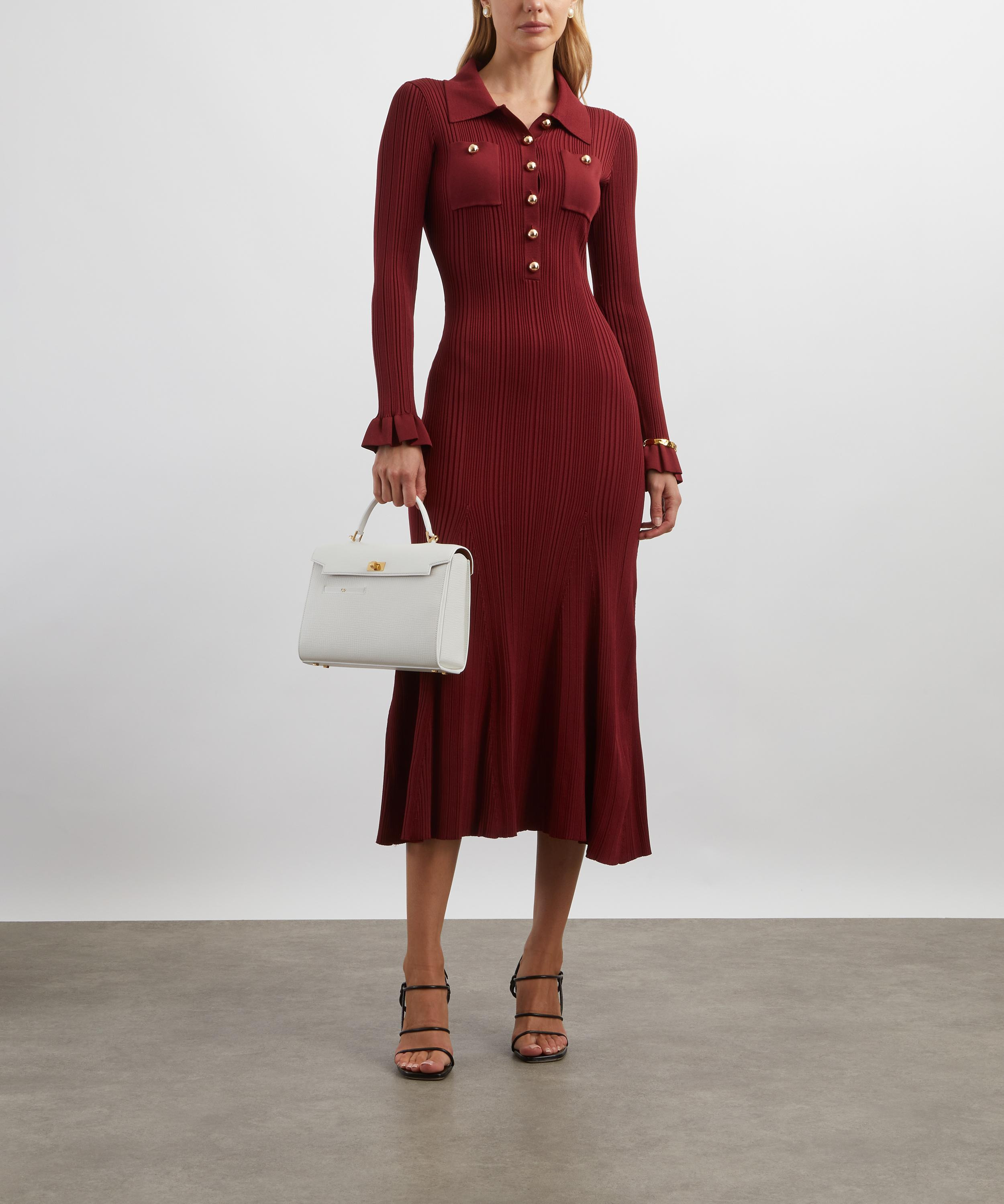 Burgundy Ribbed Knit Midi Dress - 2