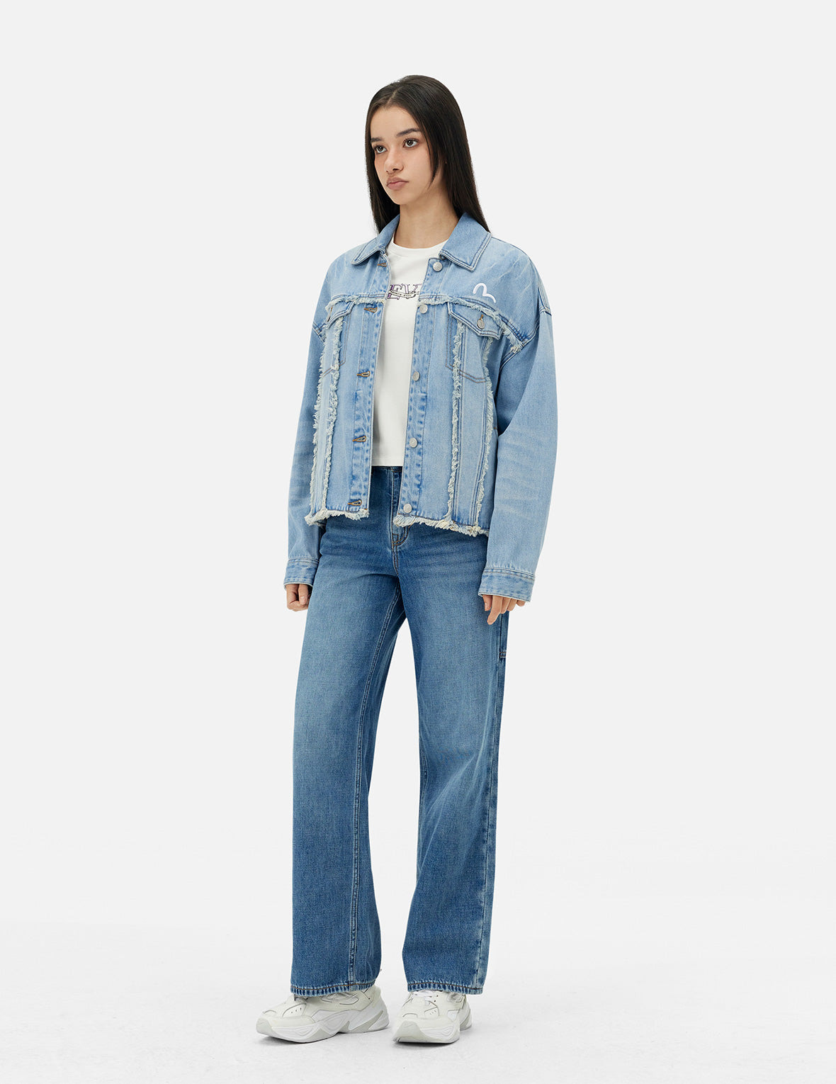 Deconstructed Logo and Seagull Embroidery Oversized Denim Jacket - 3