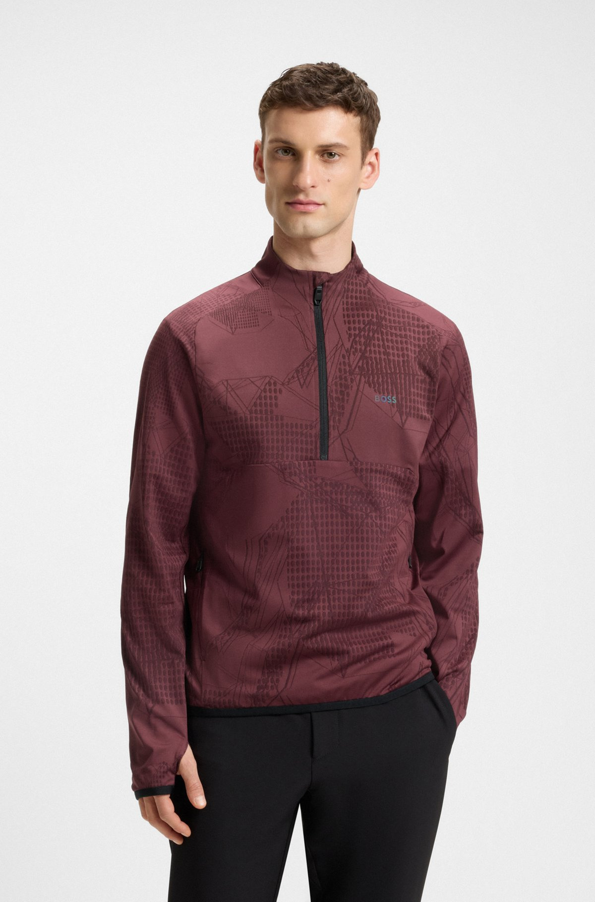 ACTIVE ZIP-NECK SWEATSHIRT IN JACQUARD STRETCH FABRIC - 2