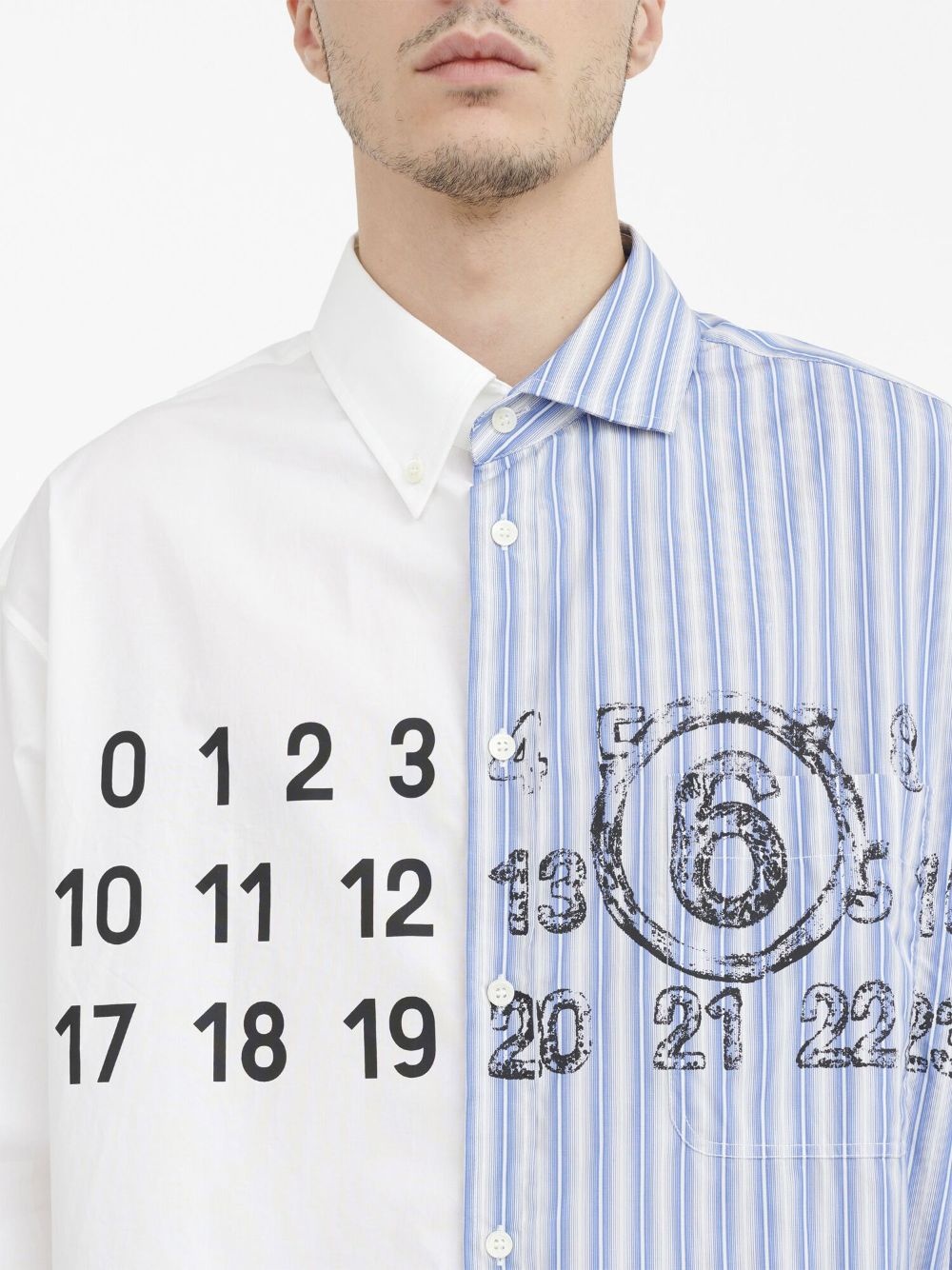 Numbers-motif striped cotton shirt - 7