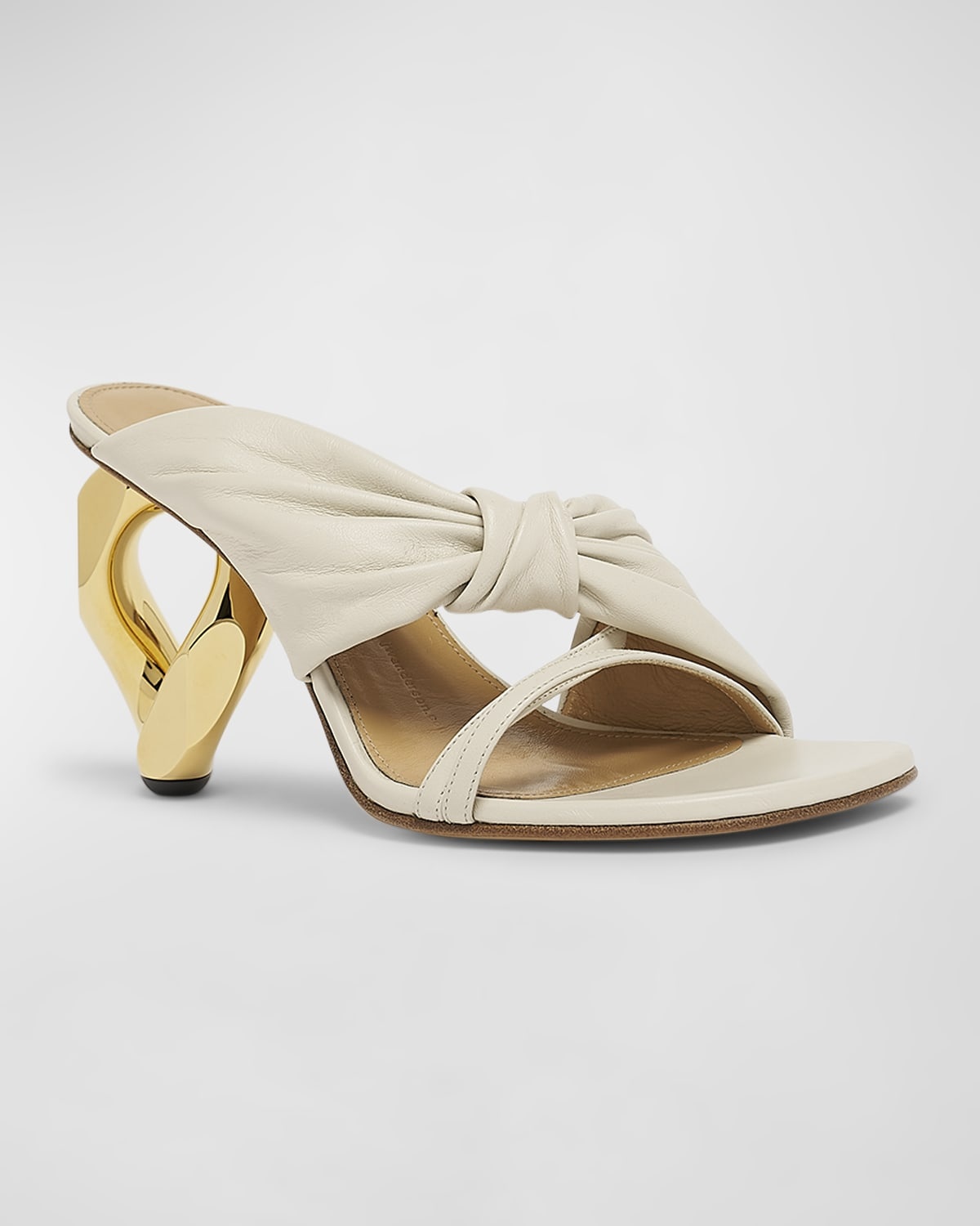 Lambskin Knot Chain-Heel Slide Sandals - 2