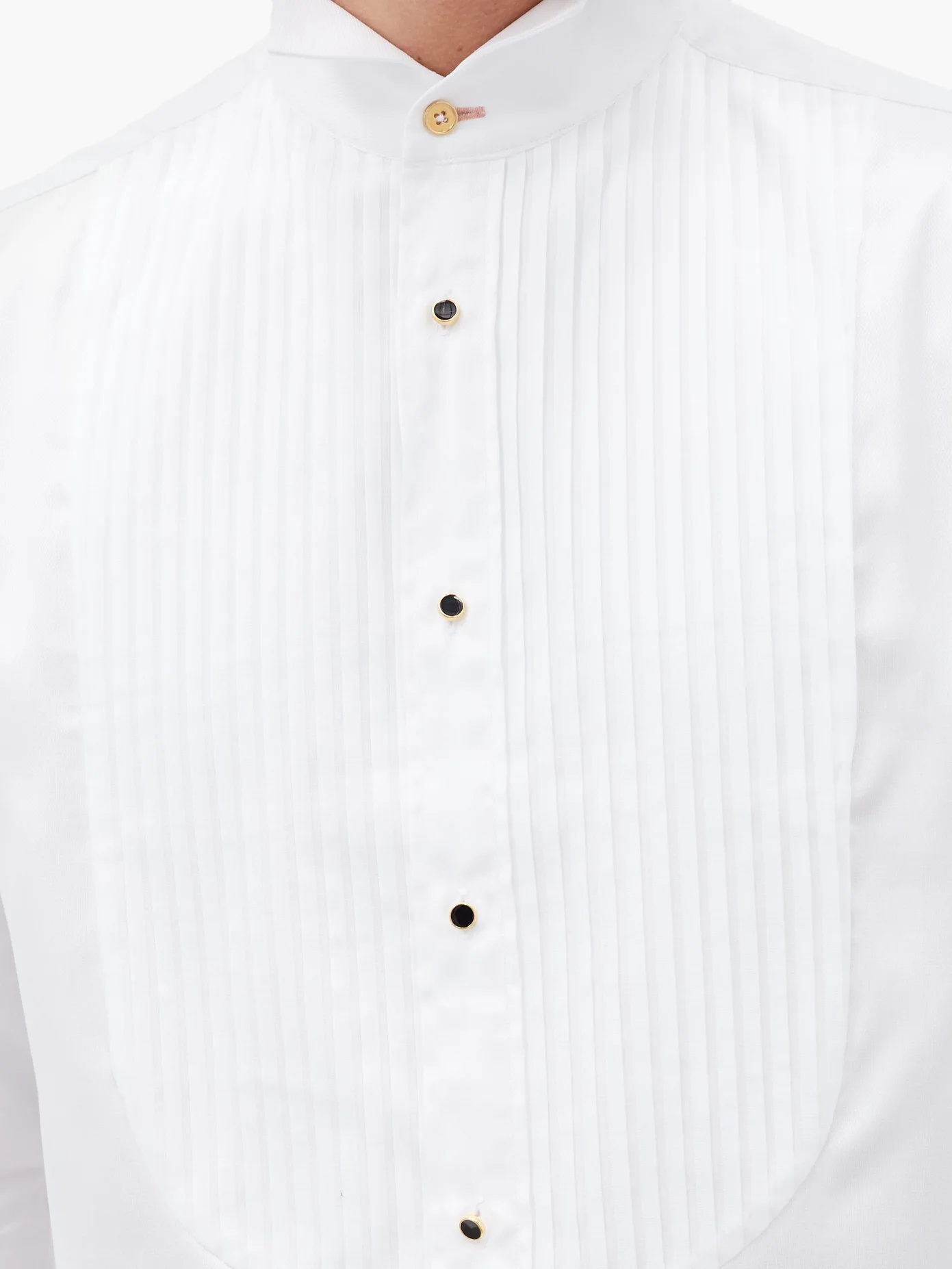 Knife-pleated plastron cotton-poplin tuxedo shirt - 3