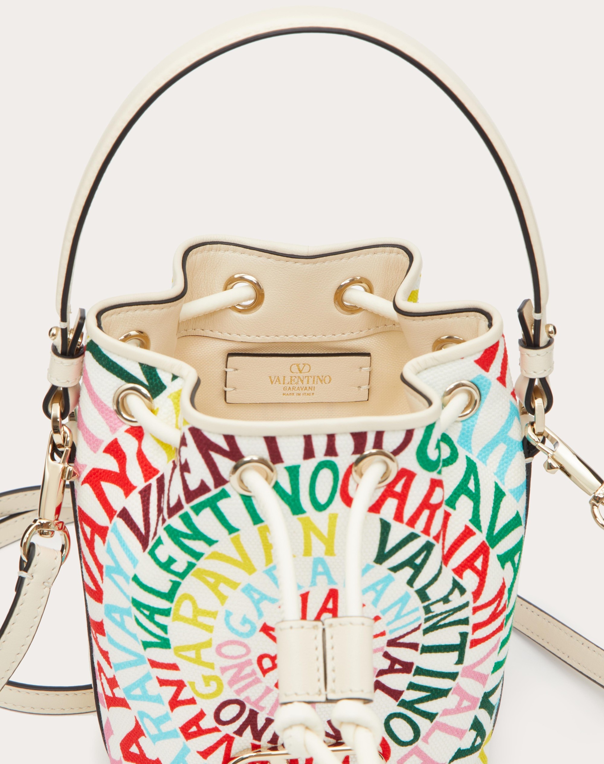 MINI VALENTINO GARAVANI ESCAPE BUCKET BAG IN CANVAS WITH VALENTINO GARAVANI LOOP PRINT - 6