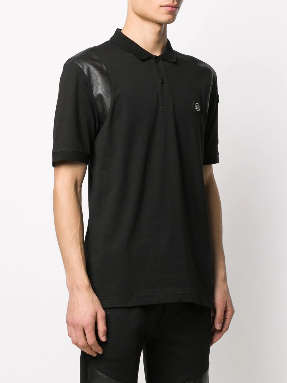 faux leather panel polo shirt - 3