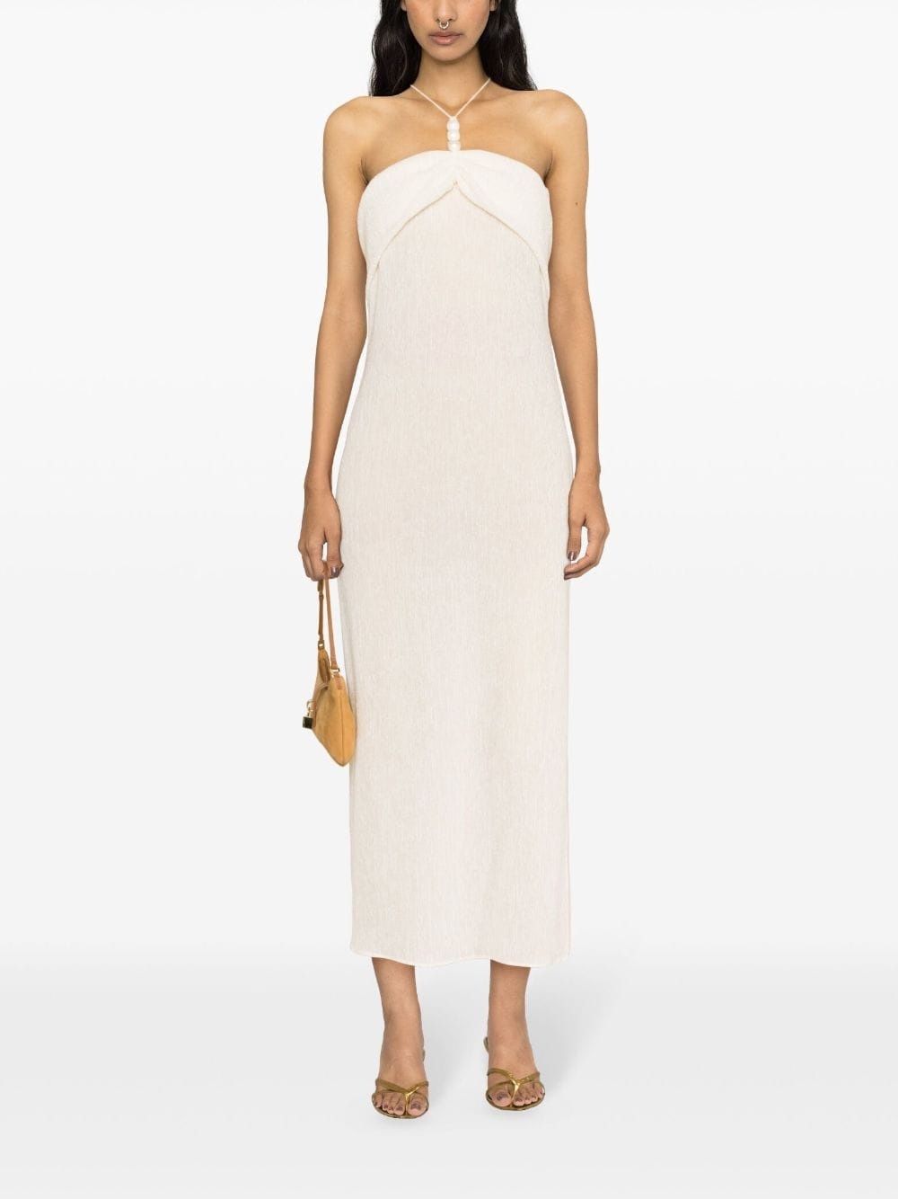 faux pearl-embellished midi dress - 2
