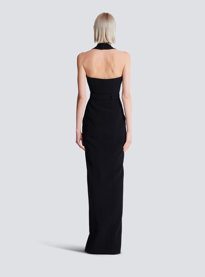 Long crepe dress with belt 4