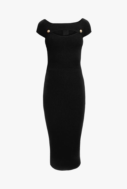 Mid-length black knit openwork dress - 1