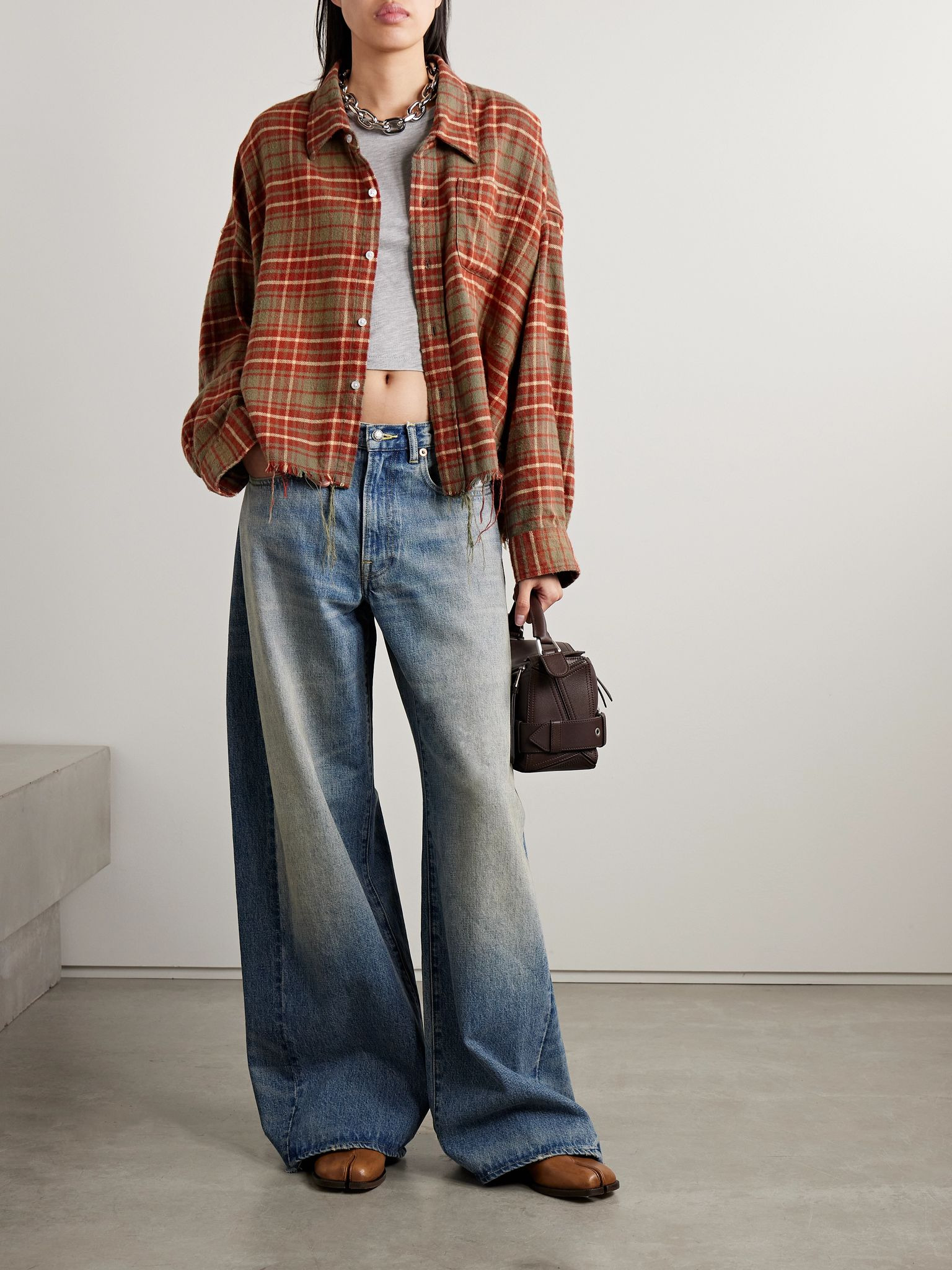 Frayed checked cotton-flannel shirt Multi - 2