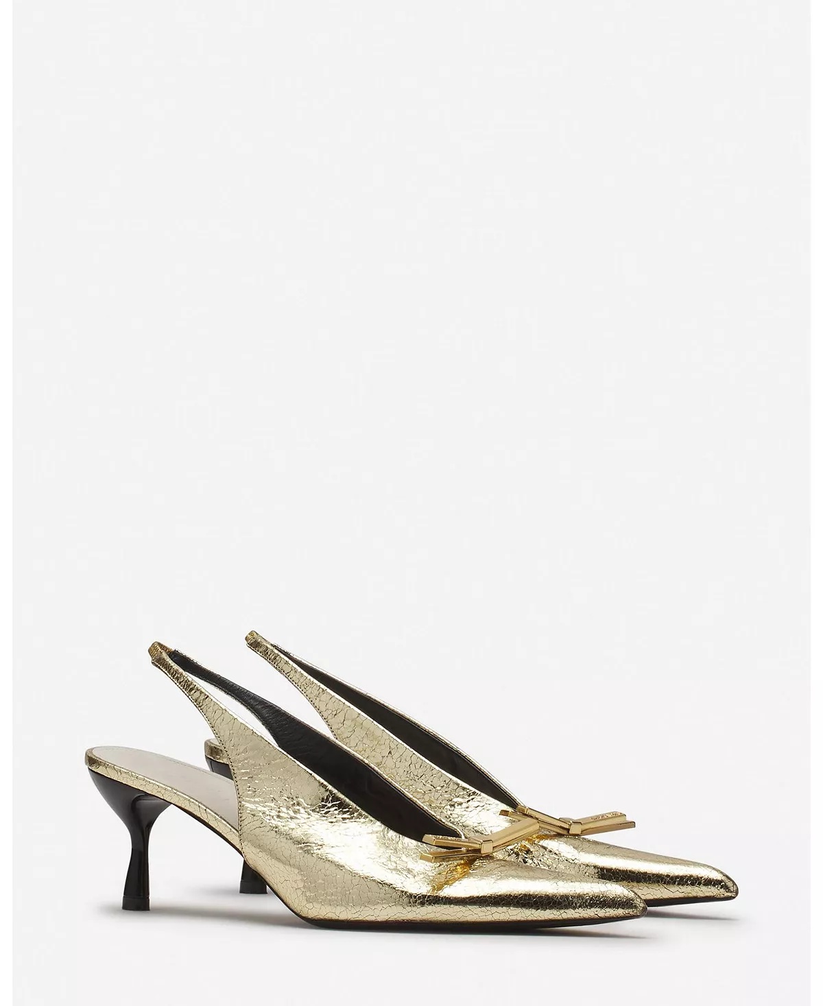Women's Bow Slingback Pumps In Crackled Metallic Leather - 7